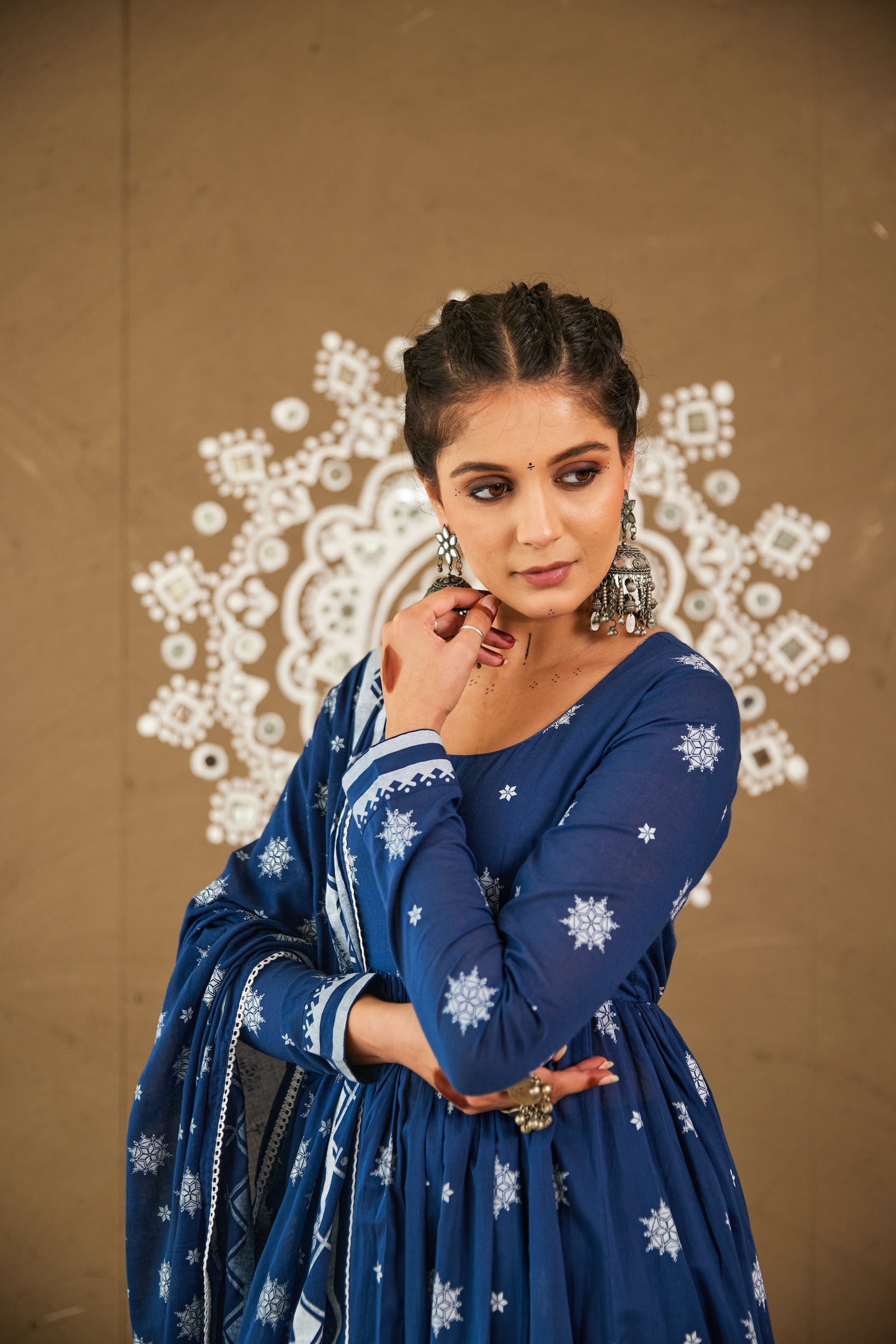 Abira Blue Mul Cotton Round Neck Anarkali Set