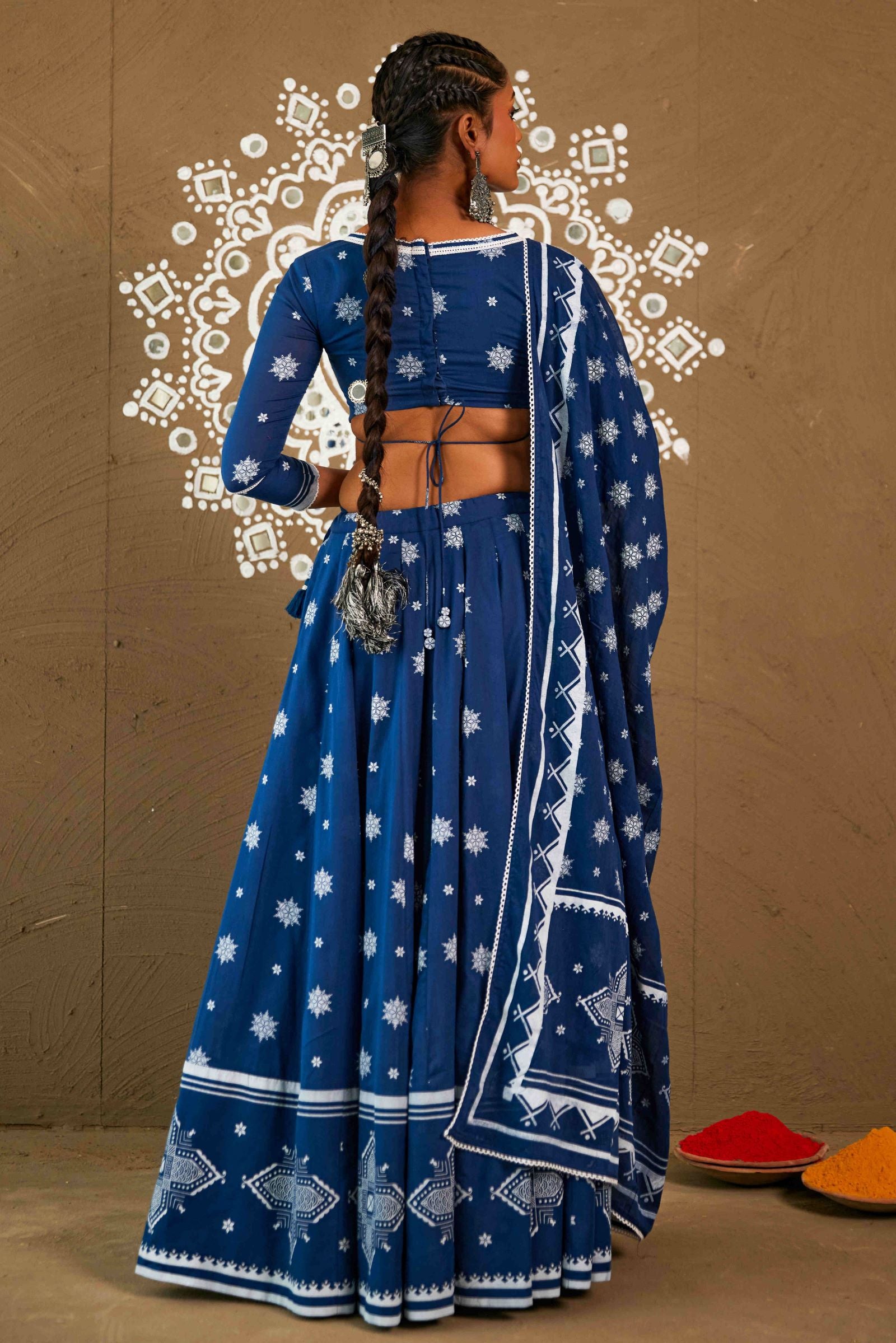 Phool Blue Cotton Lightweight Lehenga Choli Set