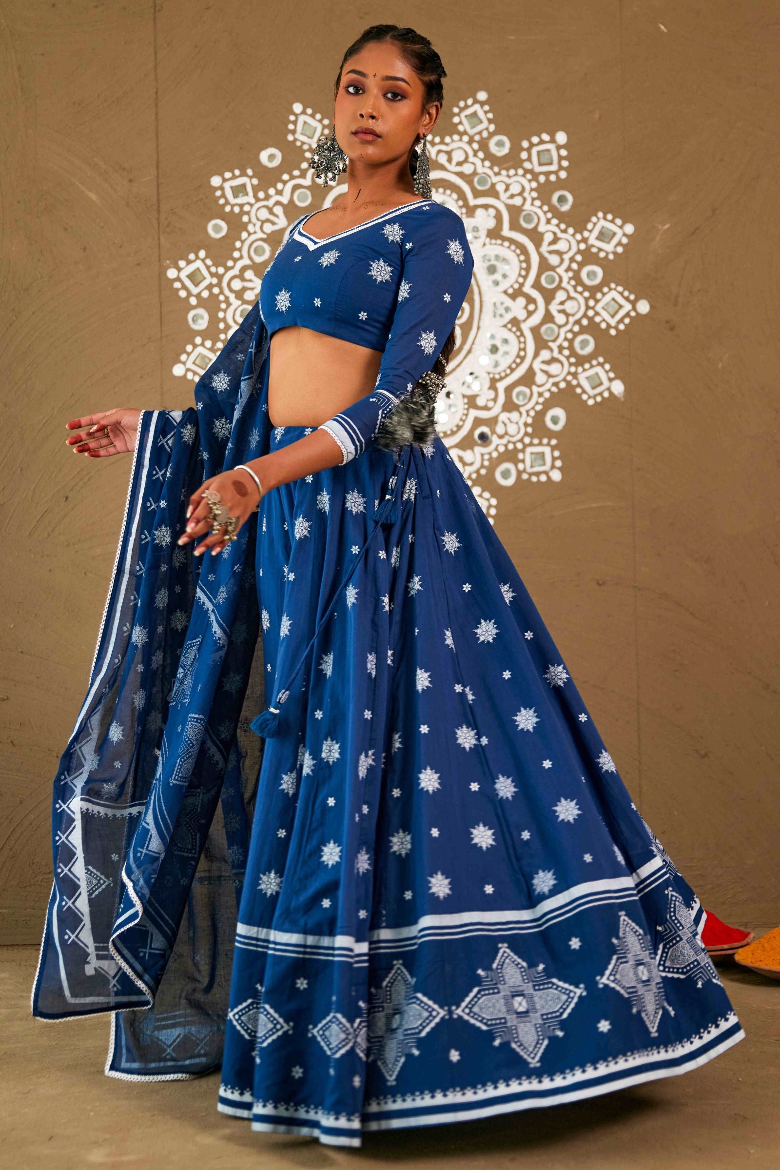 Phool Blue Cotton Lightweight Lehenga Choli Set