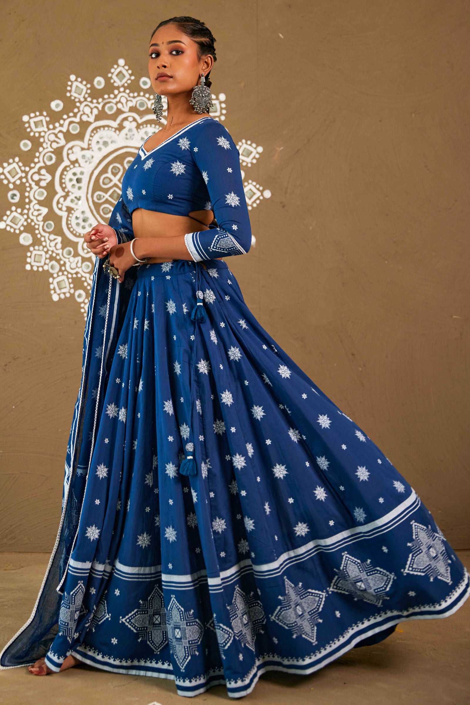 Phool Blue Cotton Lightweight Lehenga Choli Set