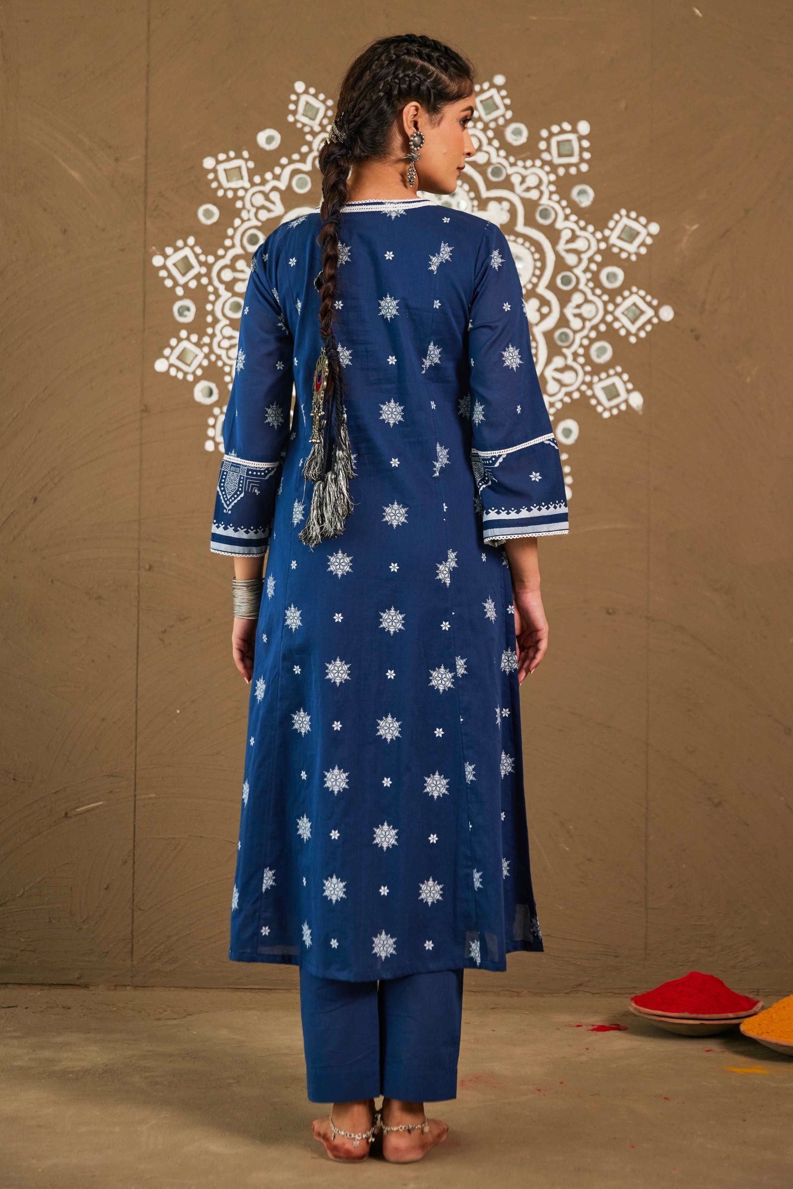 Kapur Blue Cotton Loose Fitted A-Line Only