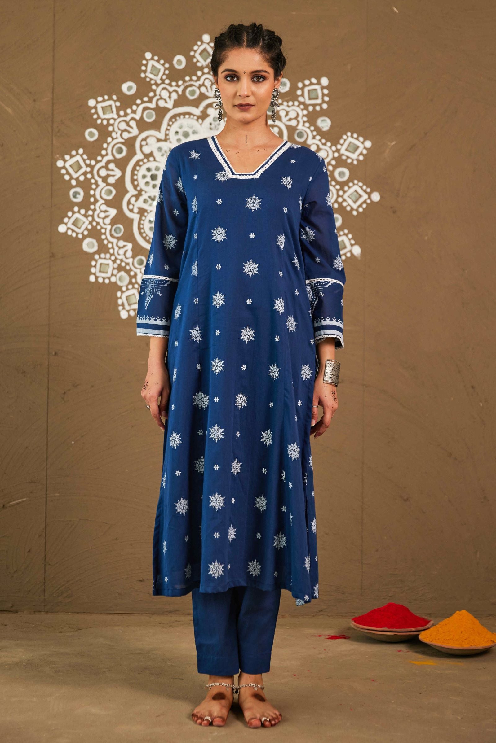 Kapur Blue Cotton Loose Fitted A-Line Set