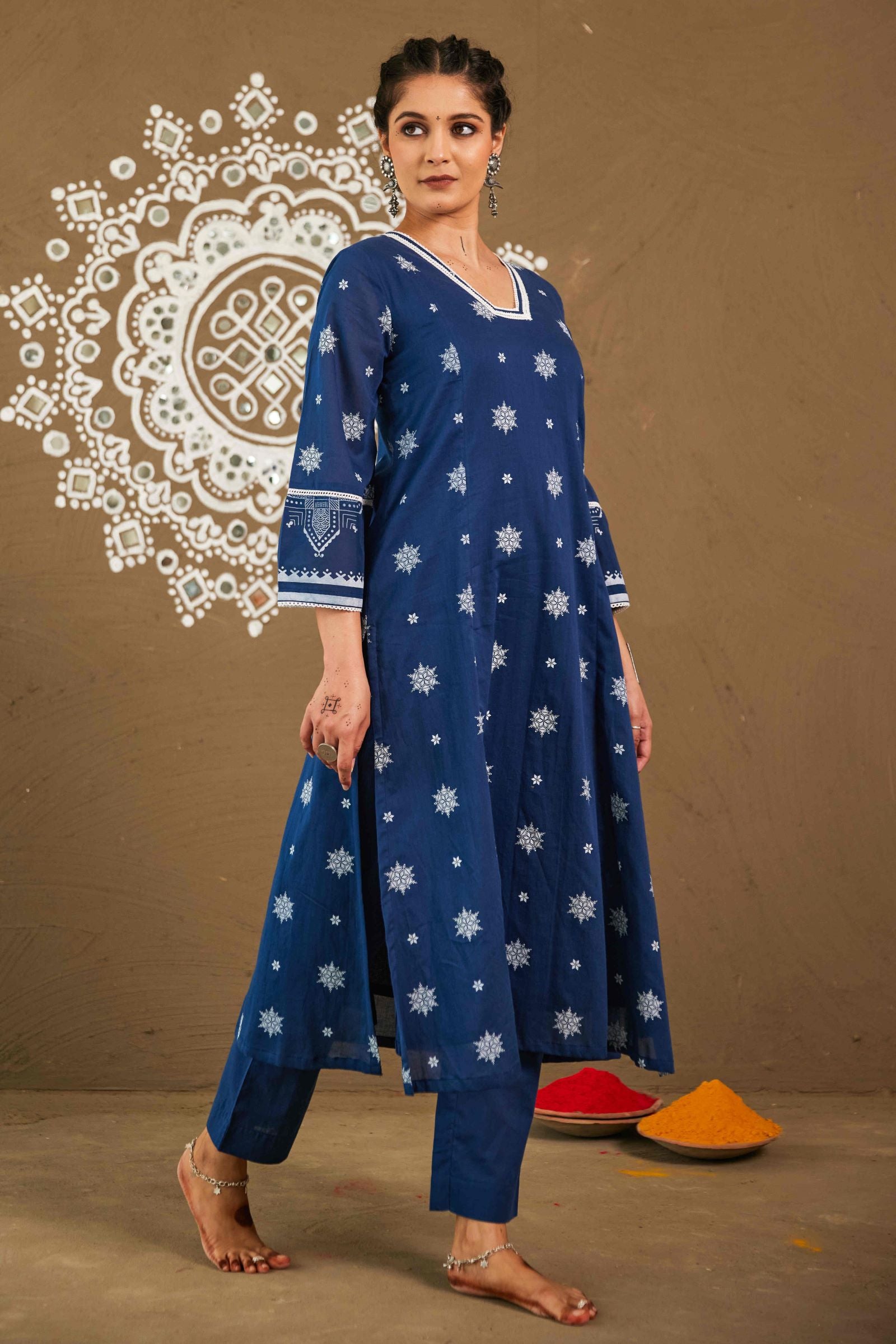 Kapur Blue Cotton Loose Fitted A-Line Only