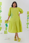 NEONADE LIME NEON POPLIN EMBROIDERED TIERED DRESS