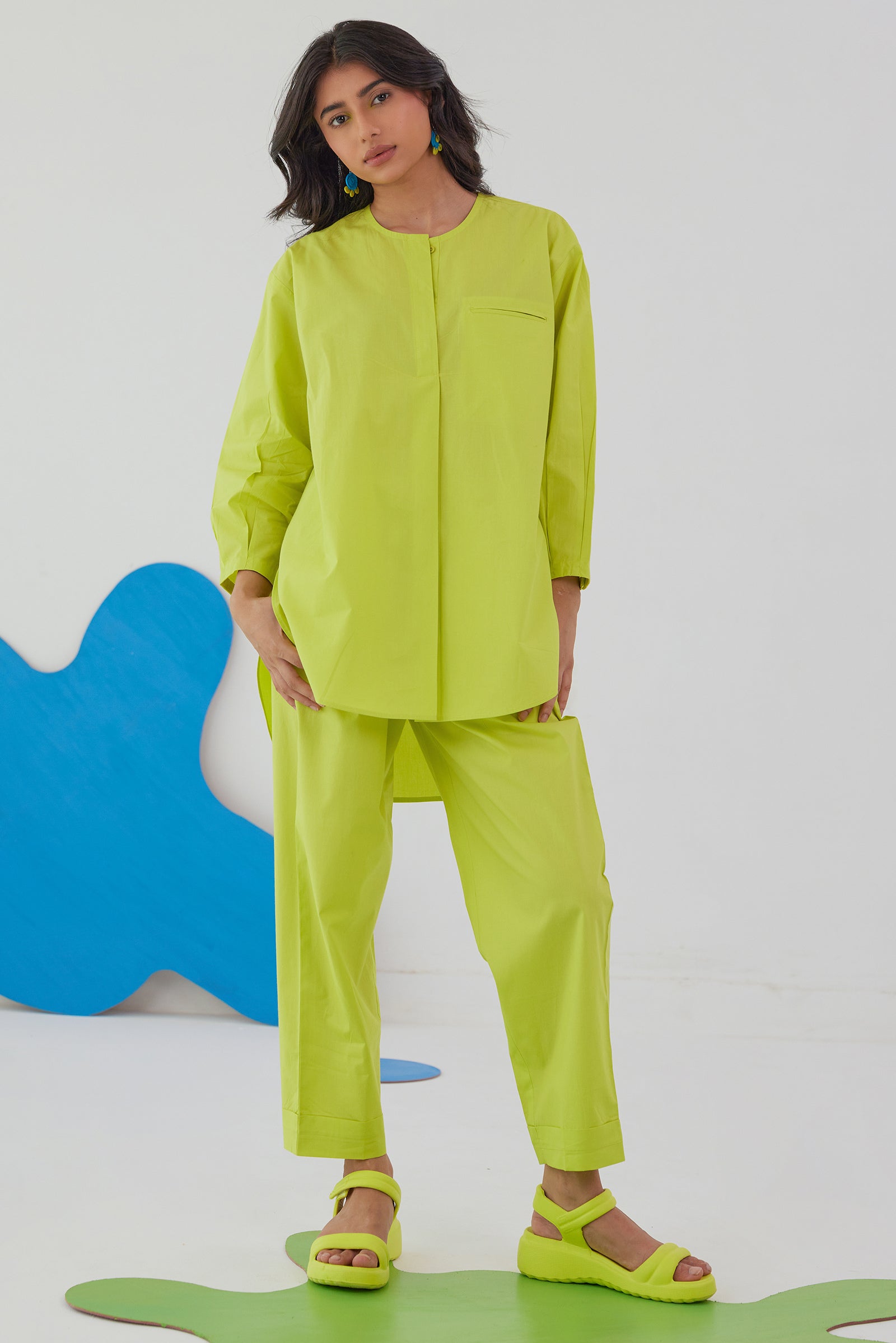 GLOPOP LIME NEON POPLIN SHIRT PANT CO-ORD SET