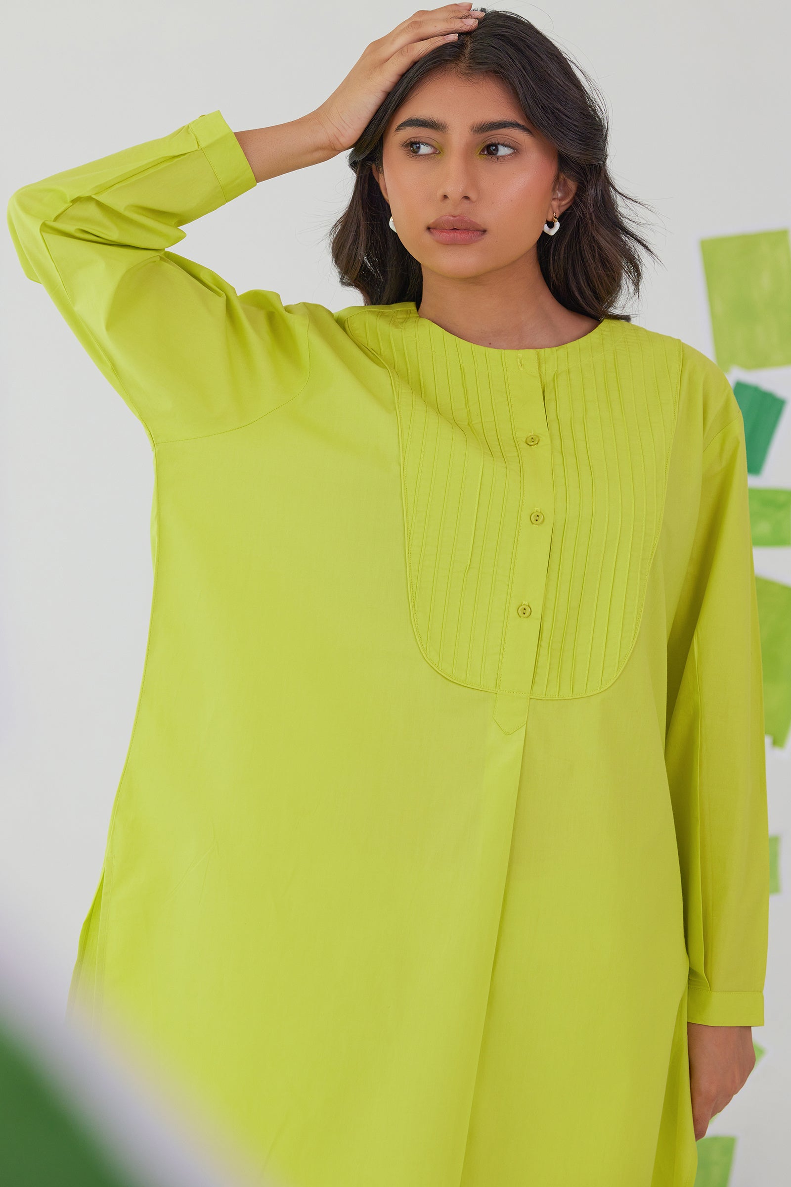 JADE LIME NEON POPLIN KURTA PANT CO-ORD SET