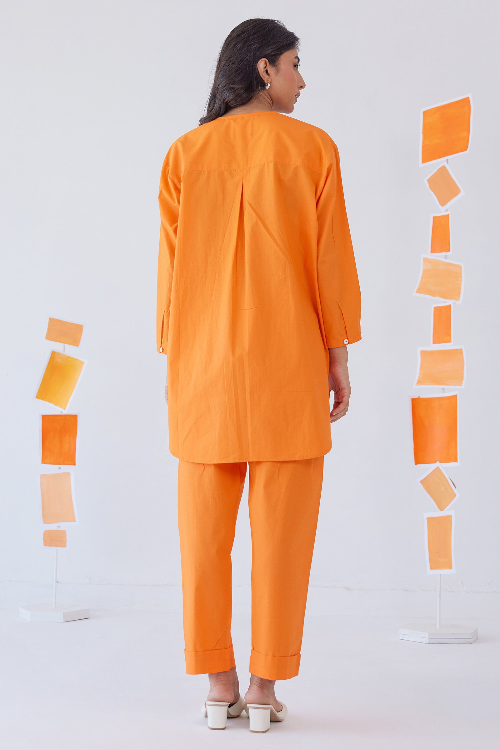 SORBET ORANGE POPLIN SHIRT PANT CO-ORD SET