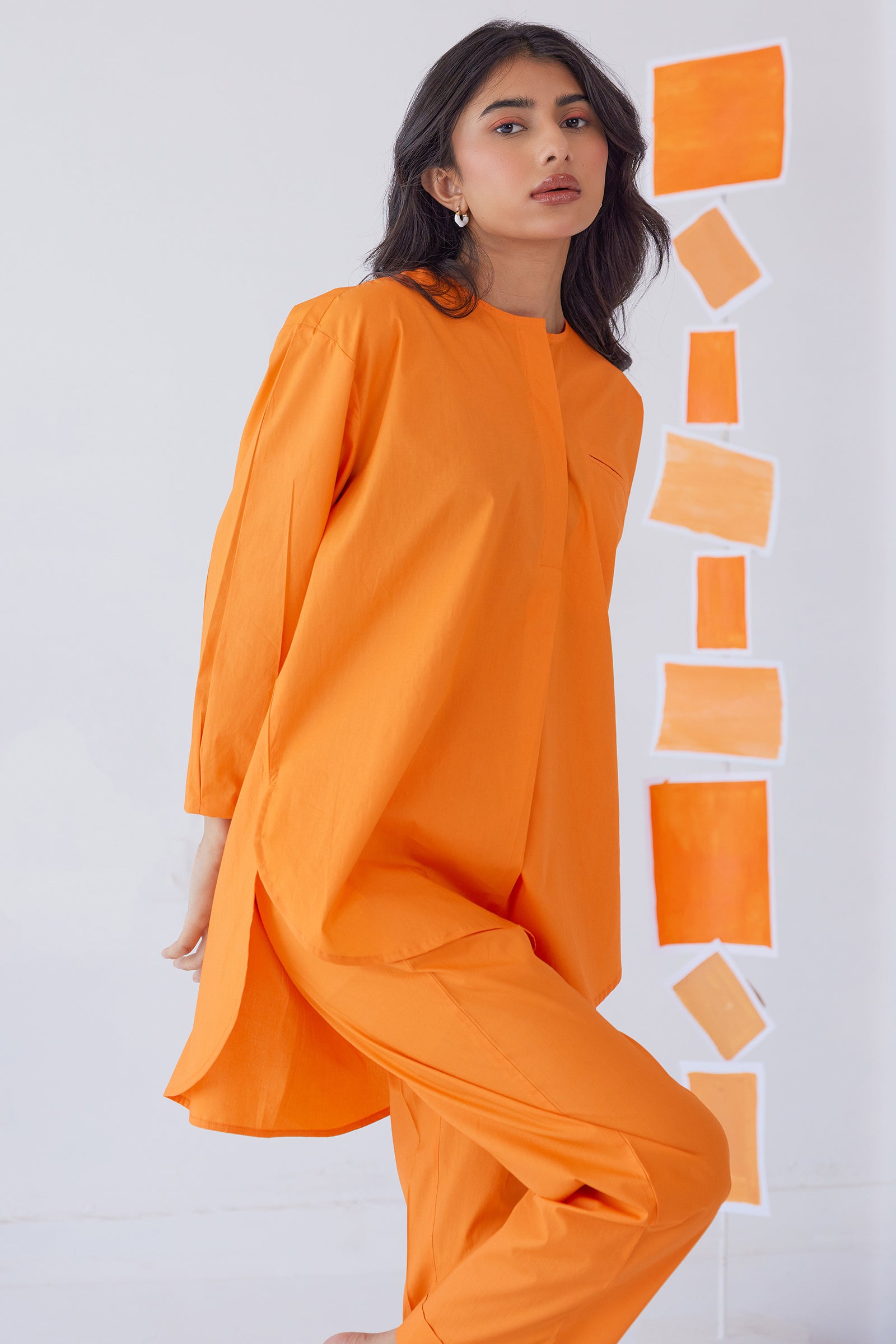 SORBET ORANGE POPLIN SHIRT PANT CO-ORD SET