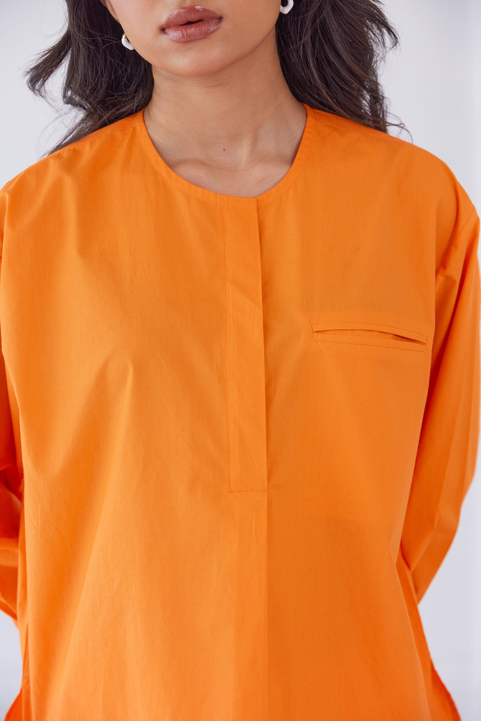 SORBET ORANGE POPLIN SHIRT PANT CO-ORD SET