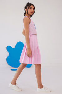 POWERPUFF PINK EMBROIEDERED TOP - PLEATED SKIRT SET