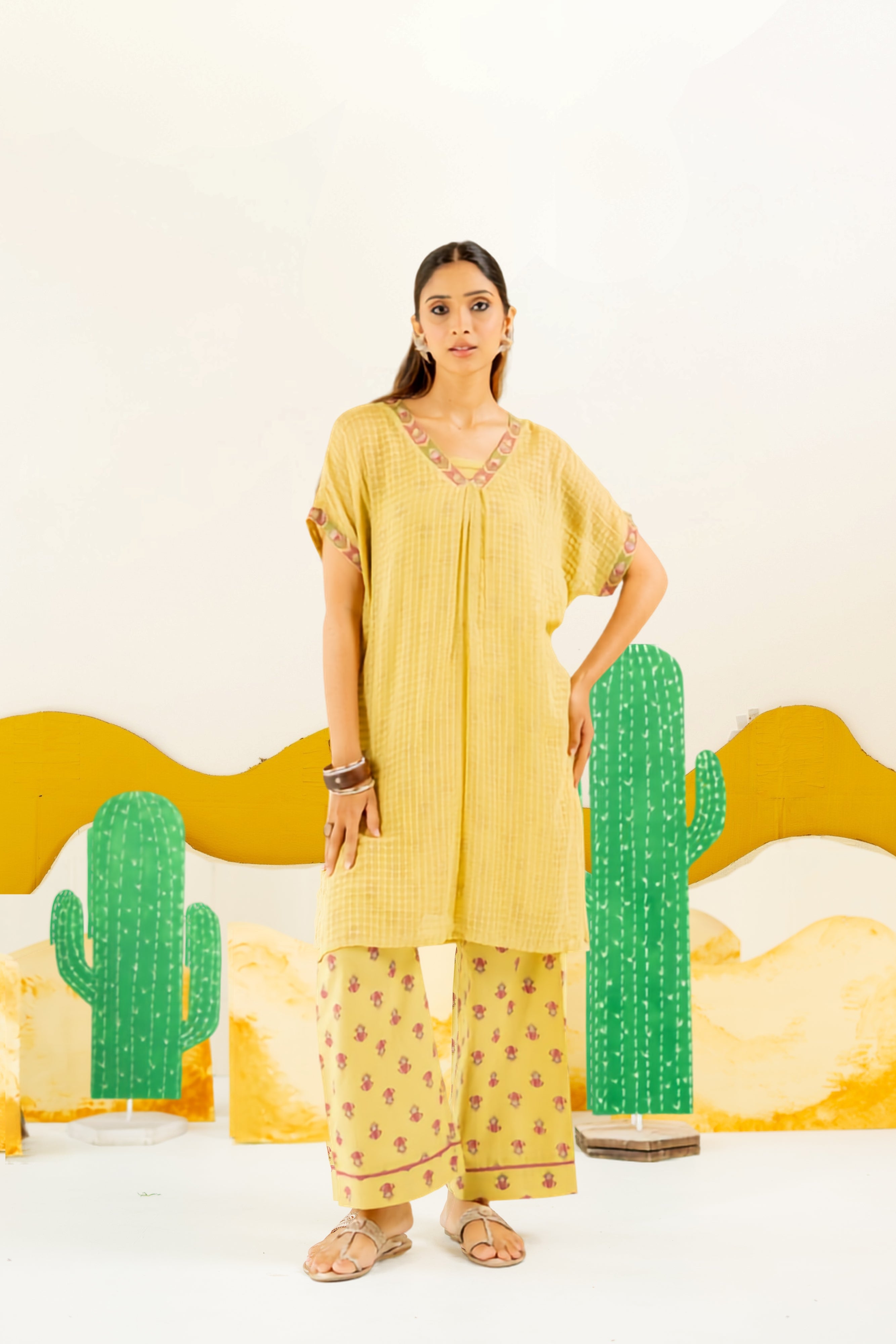 WARM OLIVE AFREEN KAFTAN CO-ORD SET OF 3
