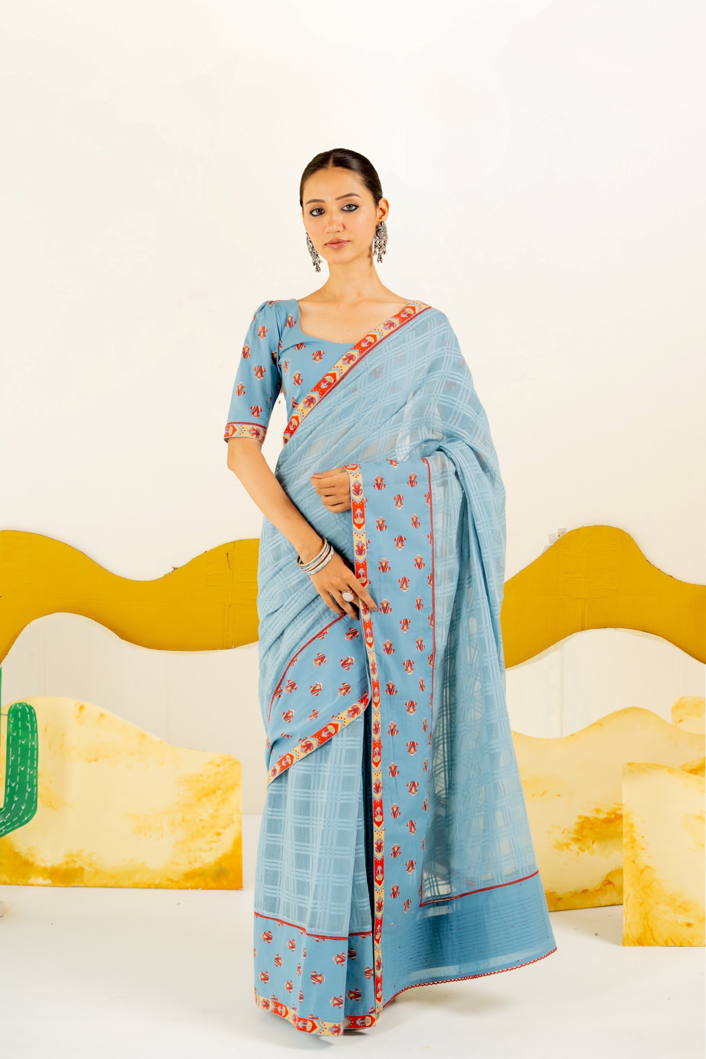 HERITAGE BLUE VASUNDHARA SAREE WITH UNSTITCHED BLOUSE