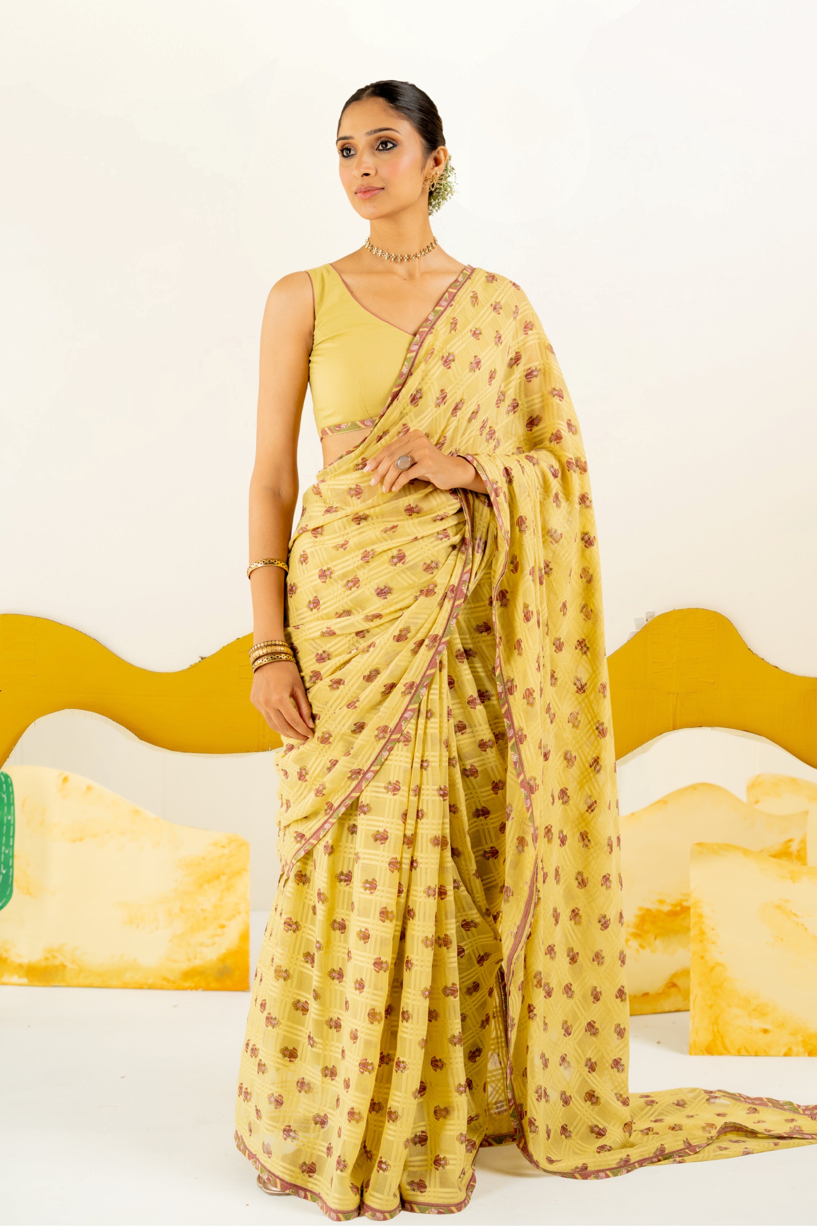 WARM OLIVE AVANI SAREE WITH UNSTITCHED BLOUSE