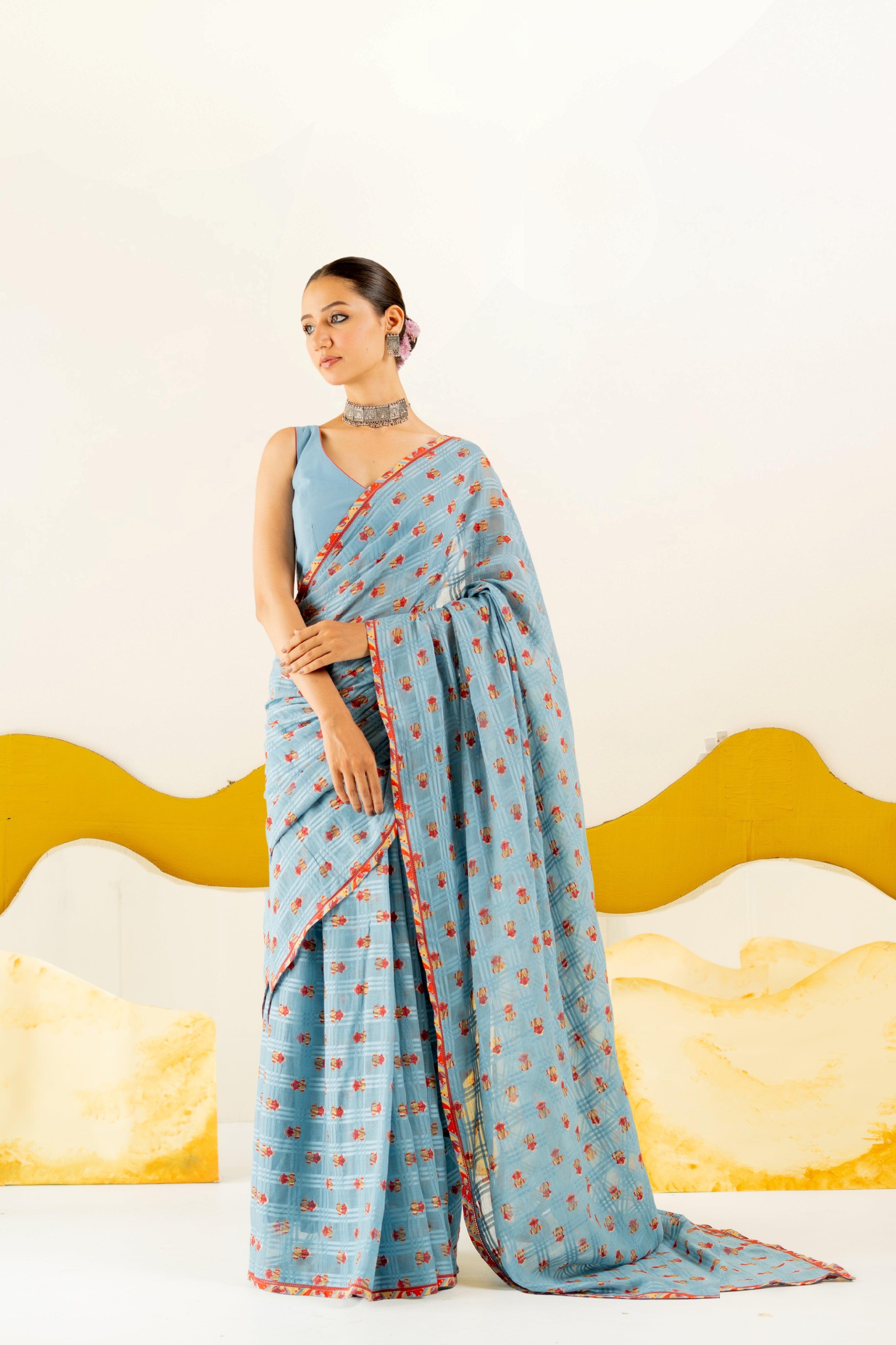 HERITAGE BLUE AVANI SAREE WITH UNSTITCHED BLOUSE