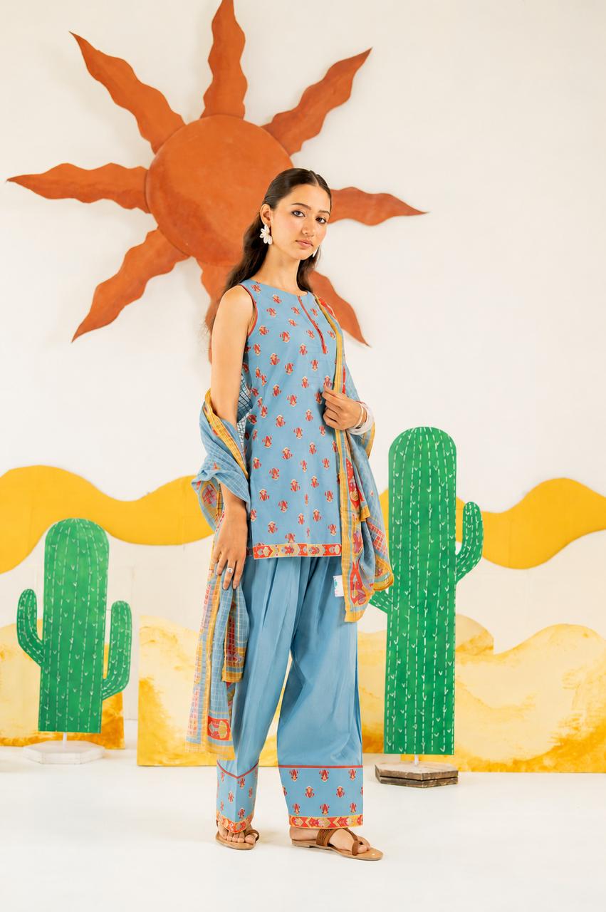 HERITAGE BLUE KAIRA KURTA AND FARSI SALWAR SET OF 3