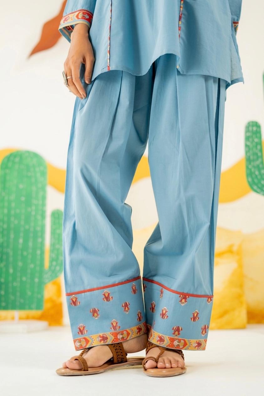HERITAGE BLUE MAYARA KURTA AND FARSI SALWAR SET OF 3