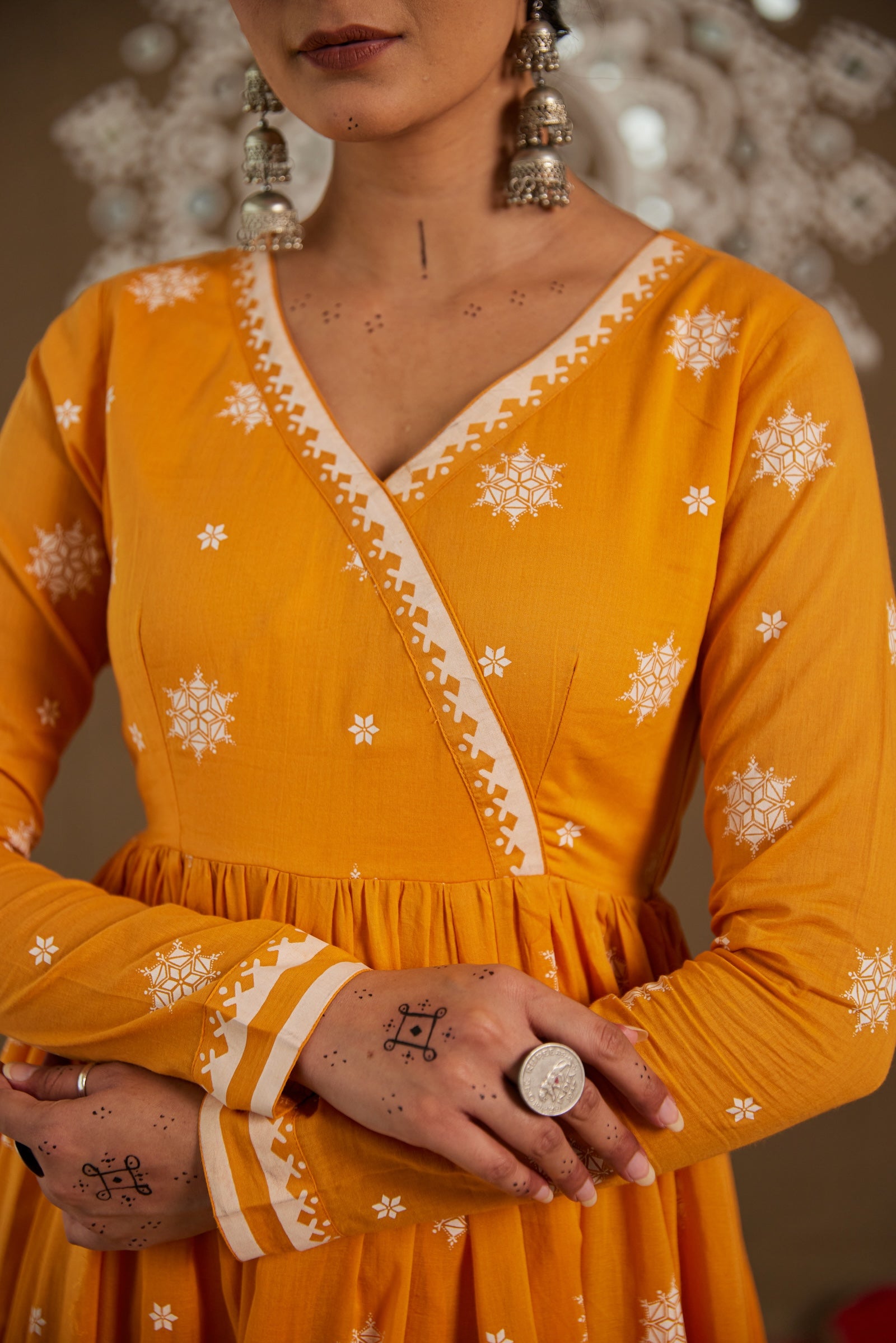 Haldi Orange Mul Cotton V neck Anarkali Set