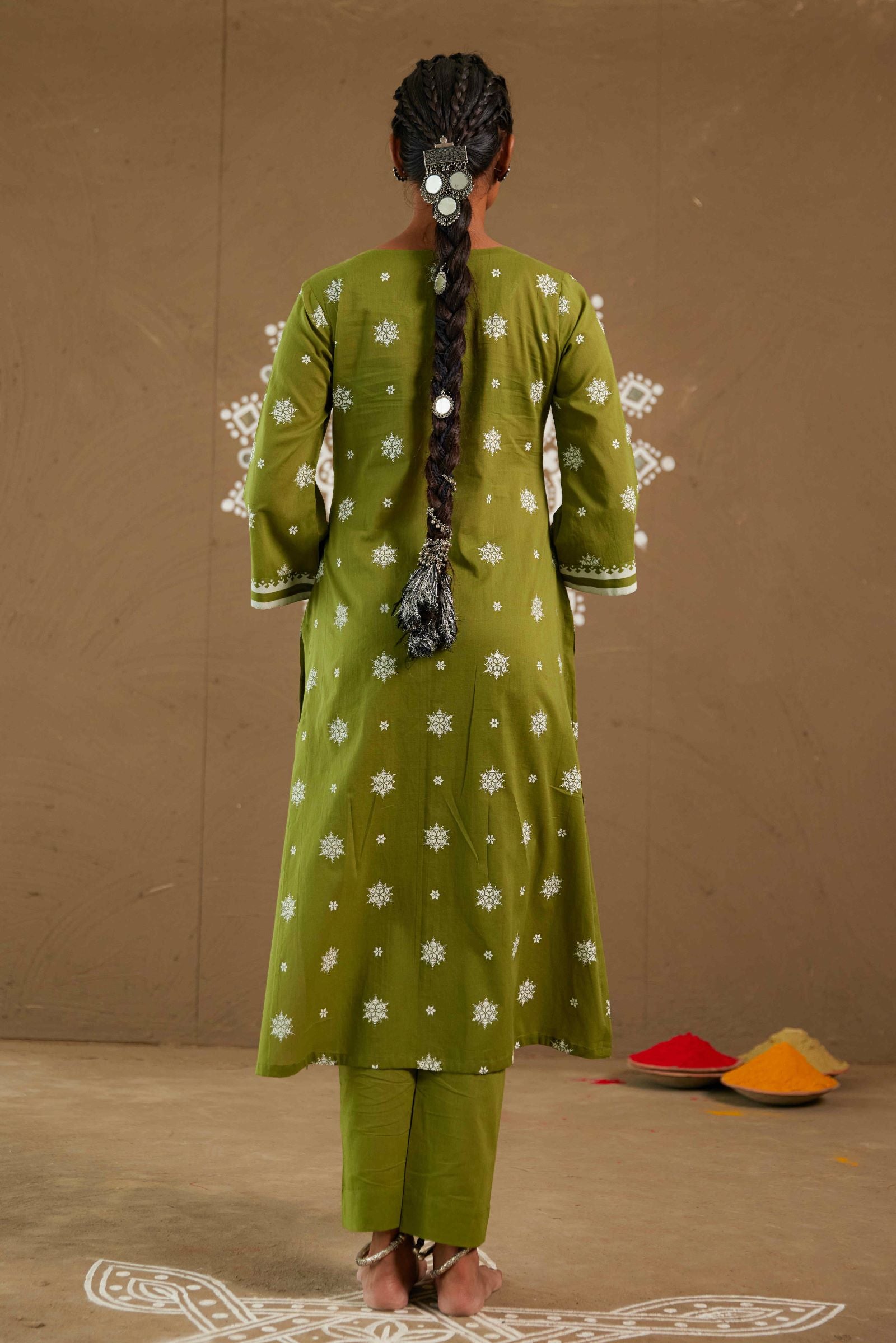 Bhakti Green Mul Cotton Pin Tucks Kurta Only