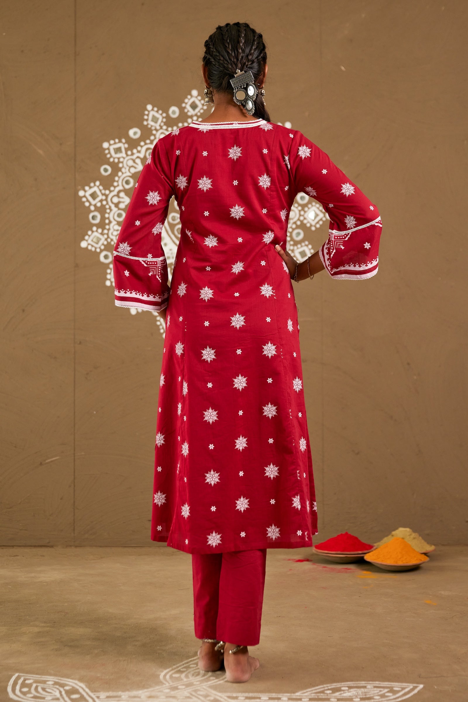 Laali Red Cotton Loose Fitted A-Line Set