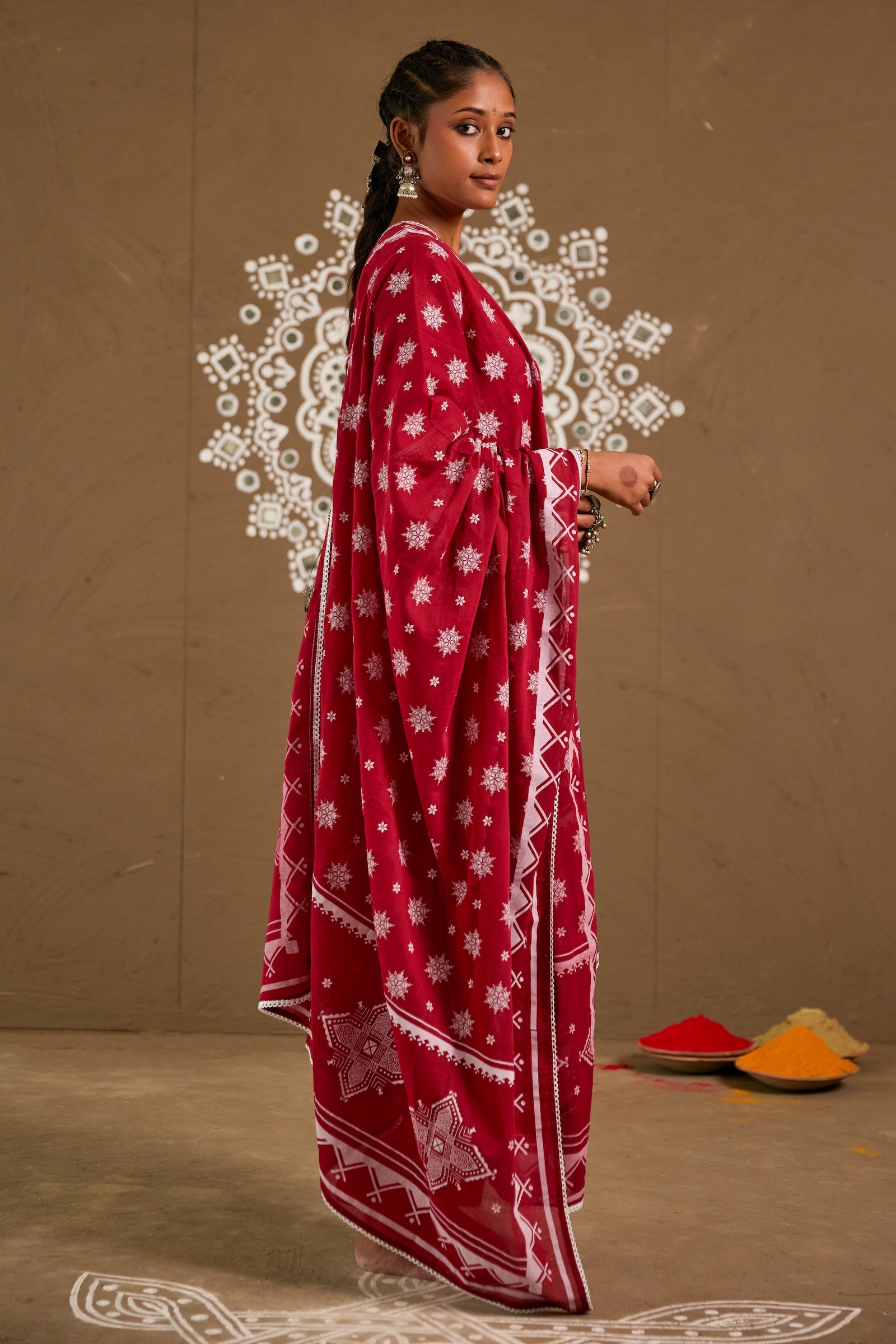 Laali Red Cotton Loose Fitted A-Line Set