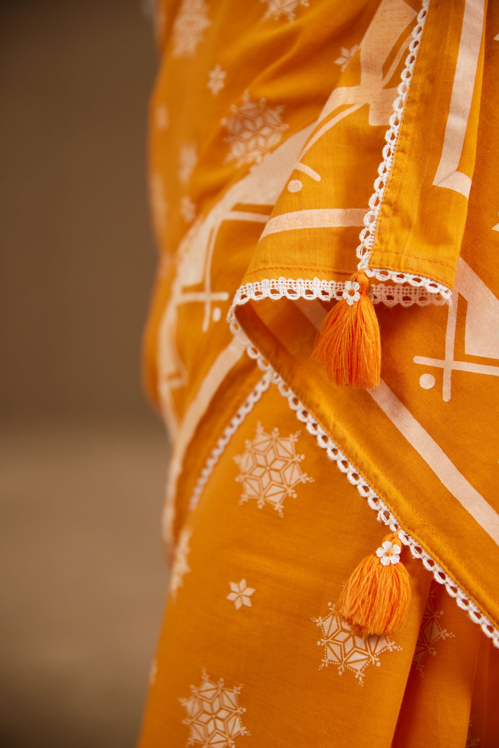 Diya Orange Cotton Printed Saree