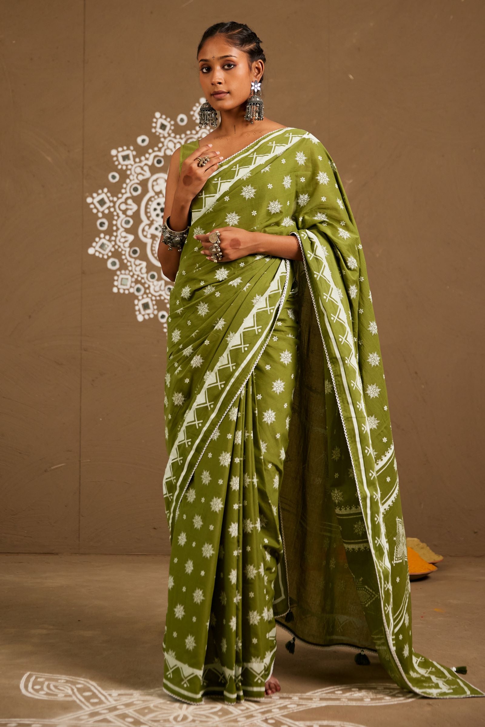 Pushpa Green Cotton Printed Saree