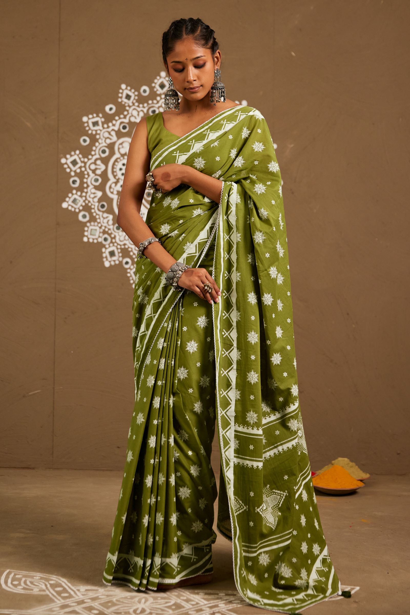 Pushpa Green Cotton Printed Saree