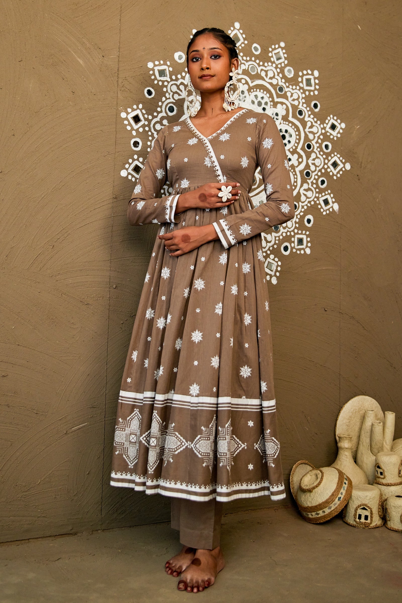 Janki Brown Mul Cotton V Neck Anarkali Set