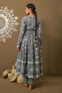 Akshi Grey Mul Cotton Round Neck Anarkali Set