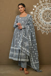 Akshi Grey Mul Cotton Round Neck Anarkali Set