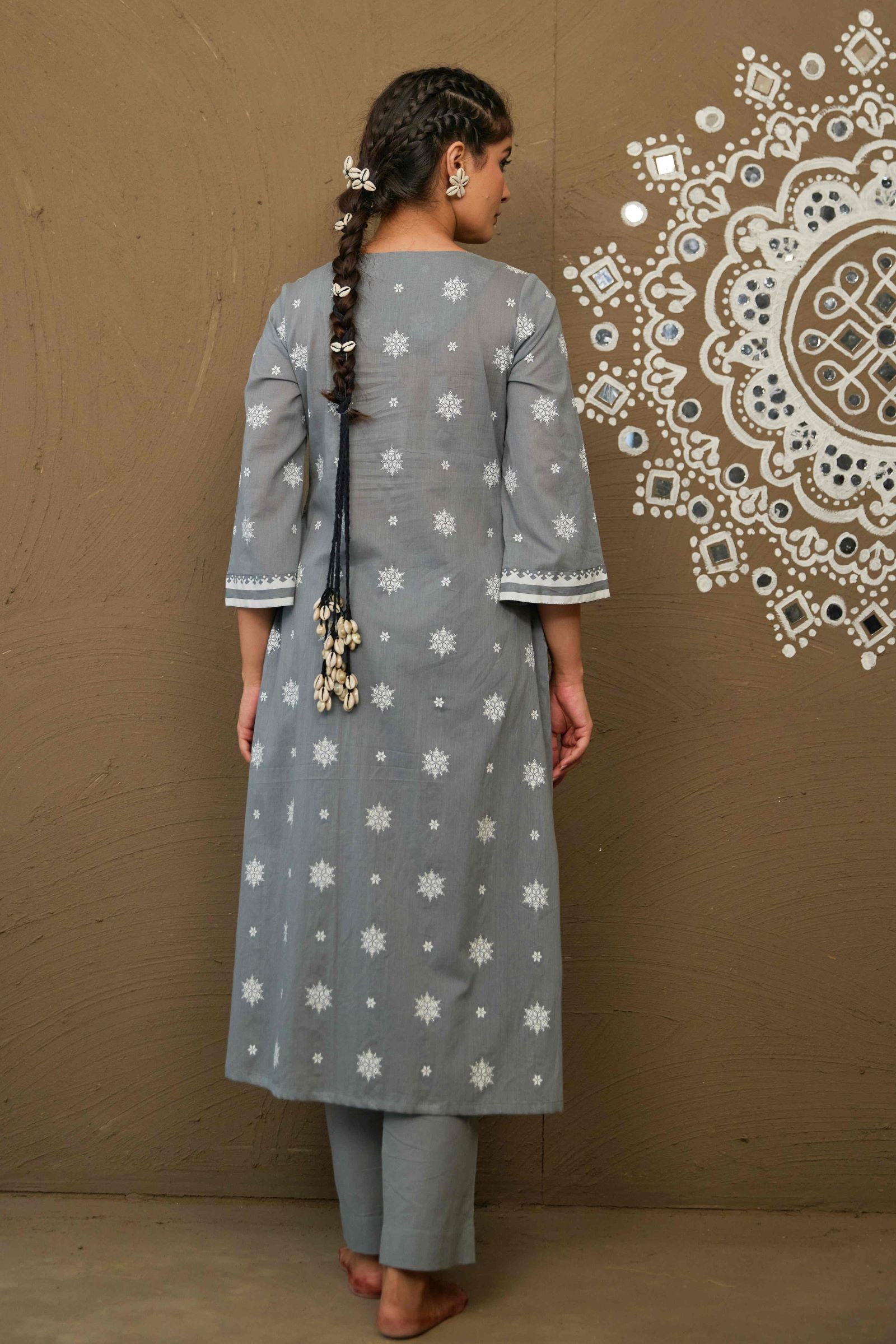 Moli Grey Mul Cotton Pin Tucks Kurta Set