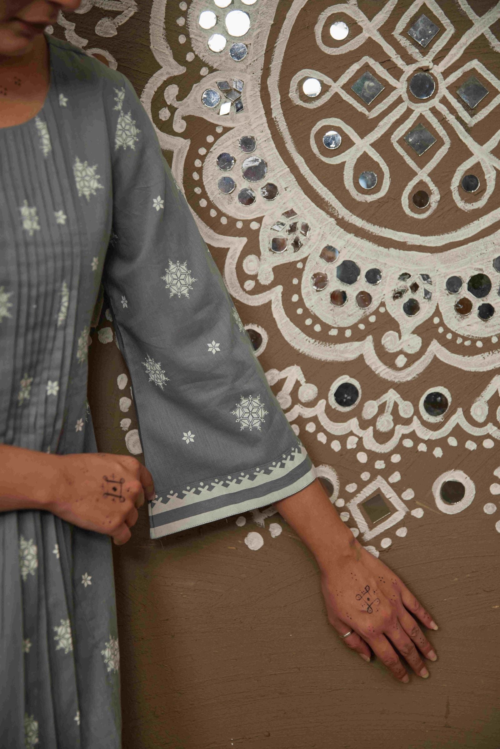 Moli Grey Mul Cotton Pin Tucks Kurta Only