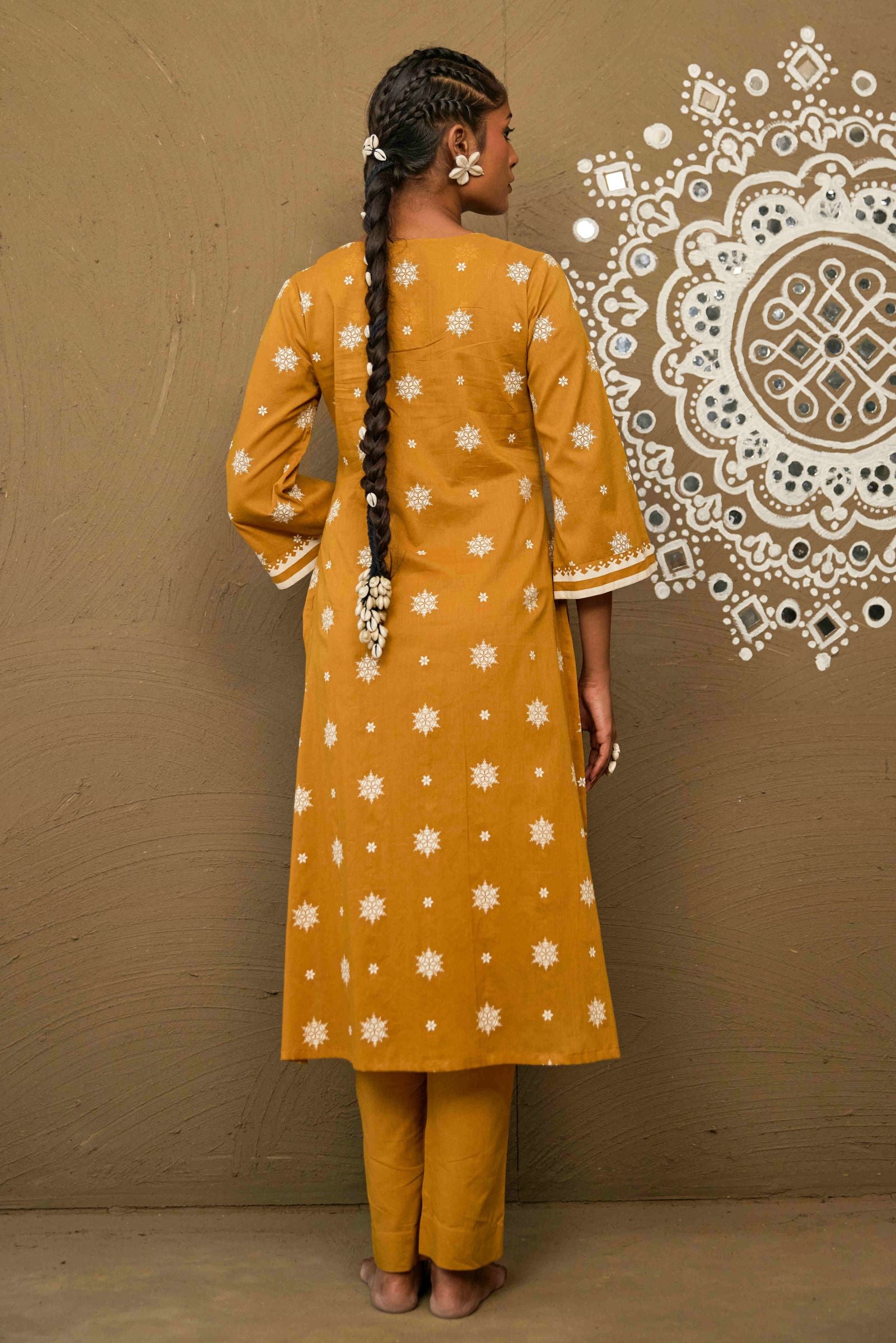 Champa Ochre Mul Cotton Pin Tucks Kurta Set