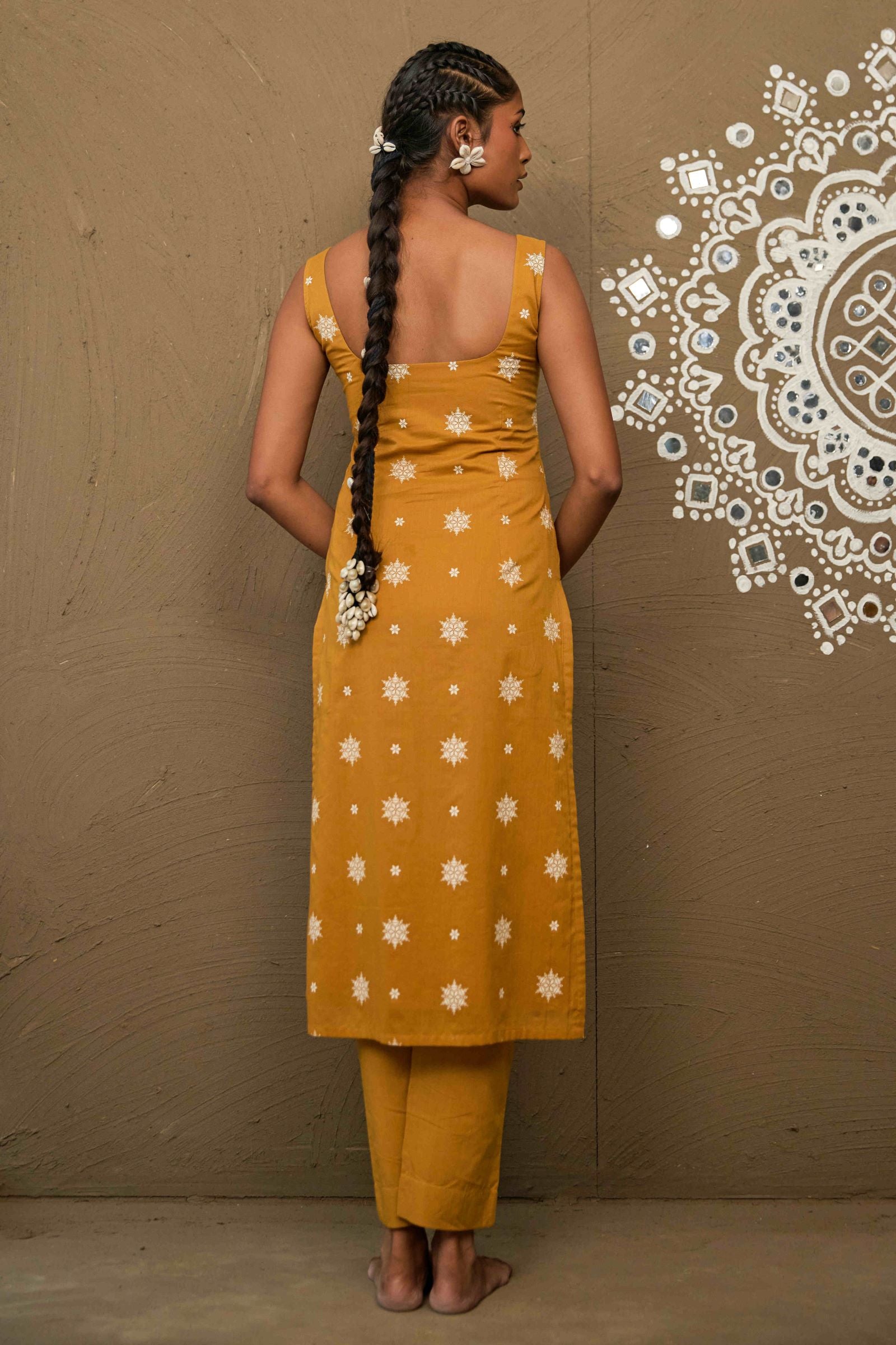 Urvi Ochre Cotton Sleeveless Kurta Only