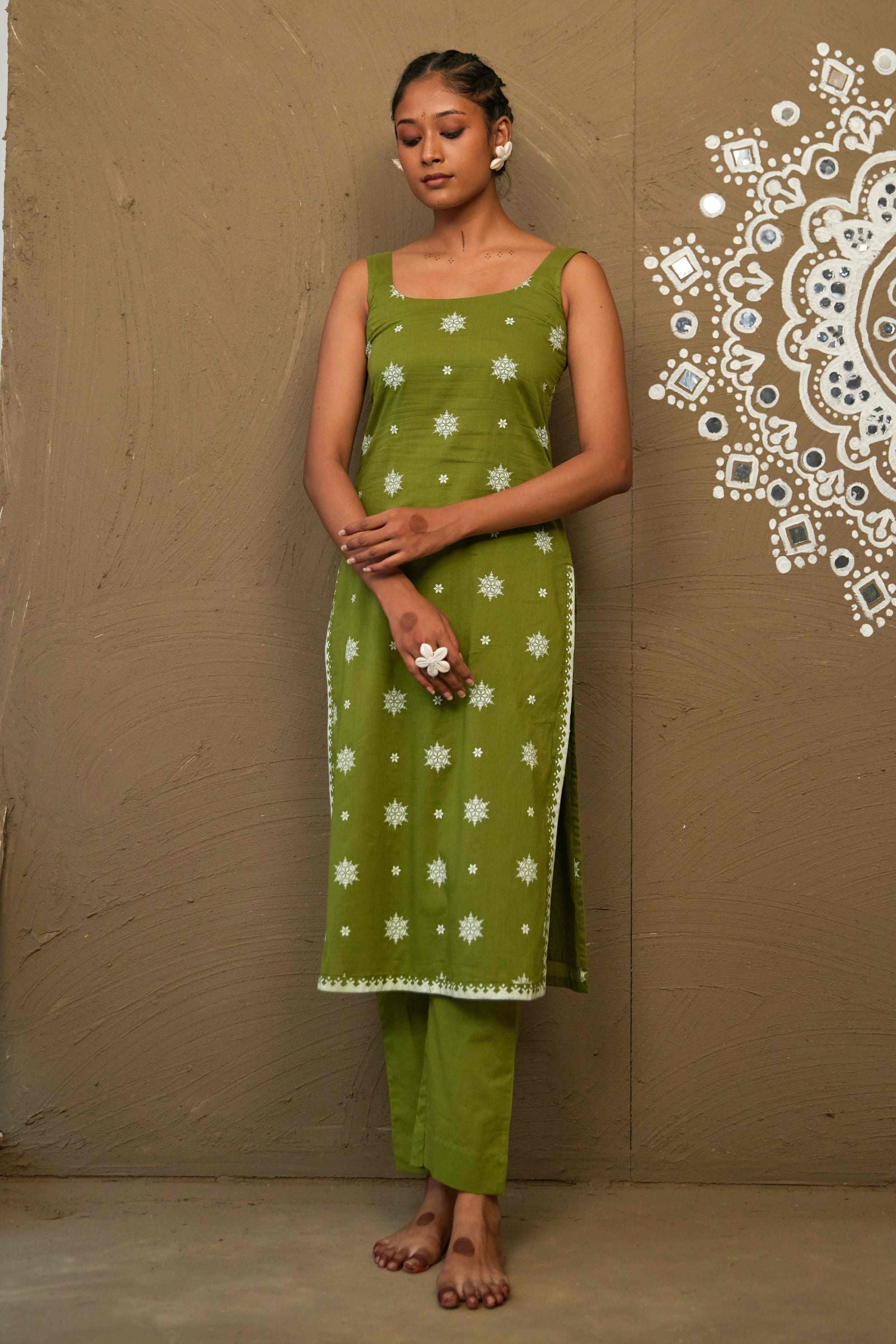 Ratna Green Cotton Sleeveless Kurta Set