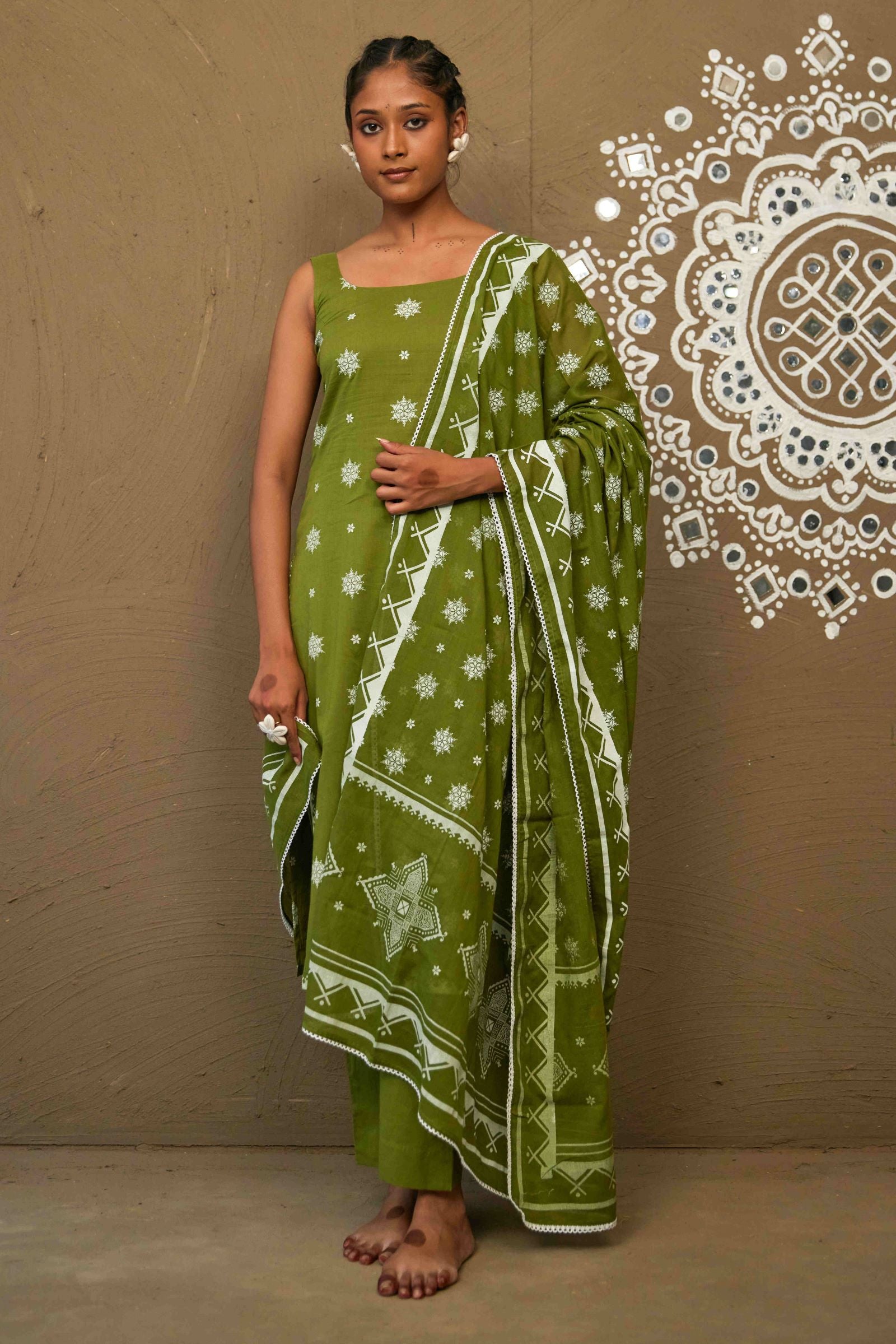 Ratna Green Cotton Sleeveless Kurta Set