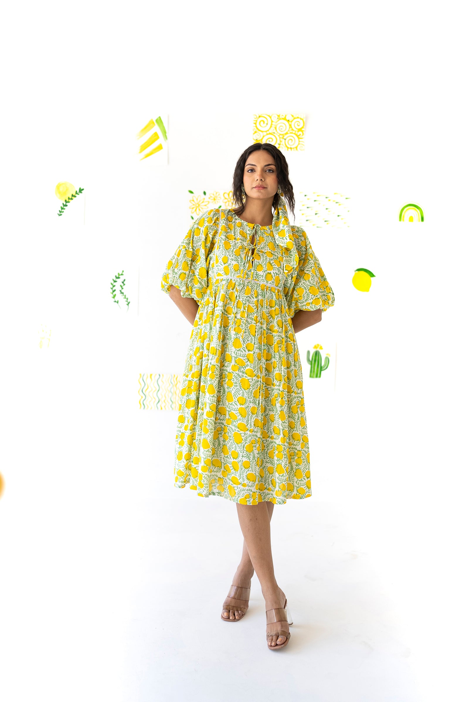 Lemon Dolman Flowy Dress