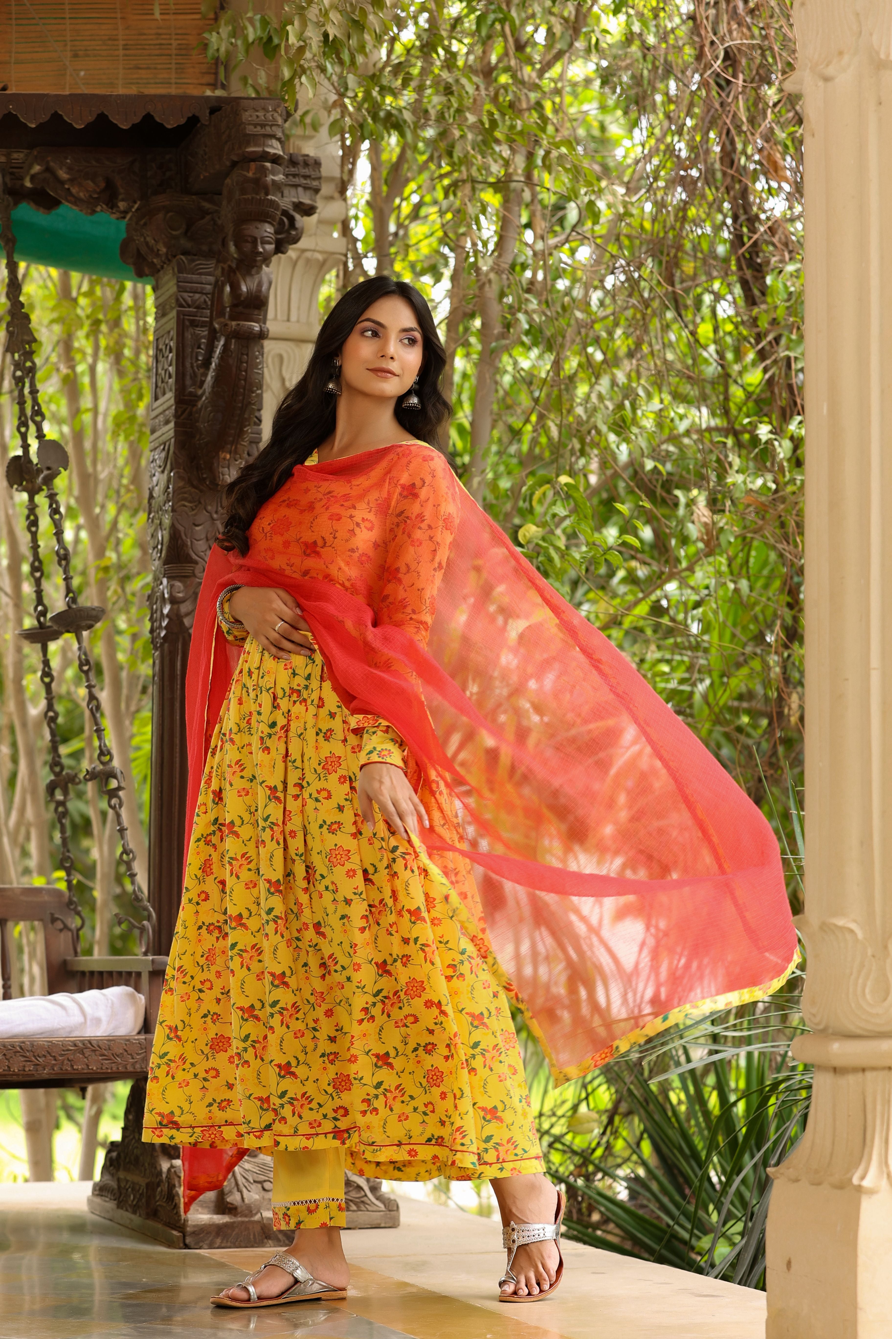 Yellow Red Anarkali Set (RTS)