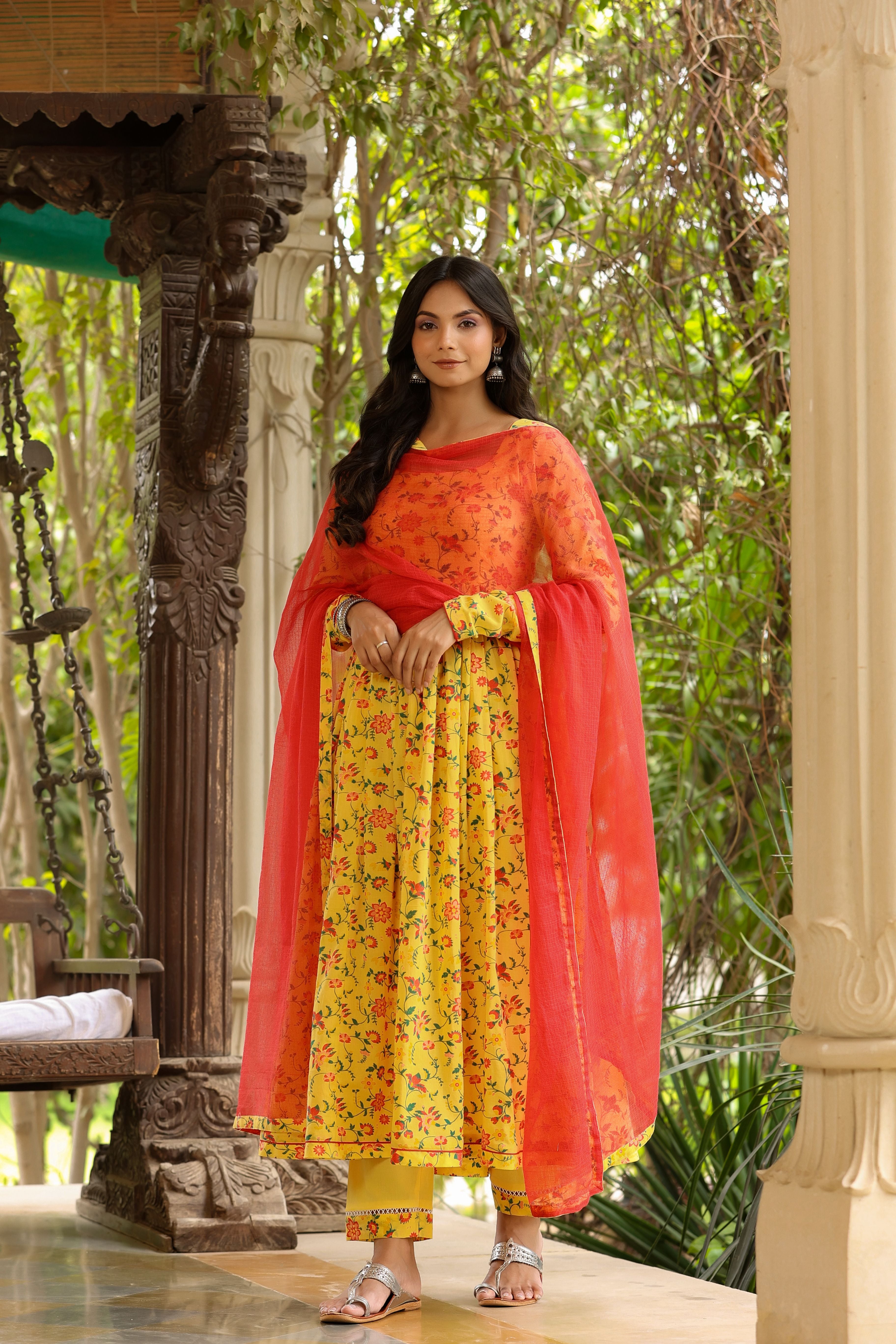 Yellow Red Anarkali Set (RTS)