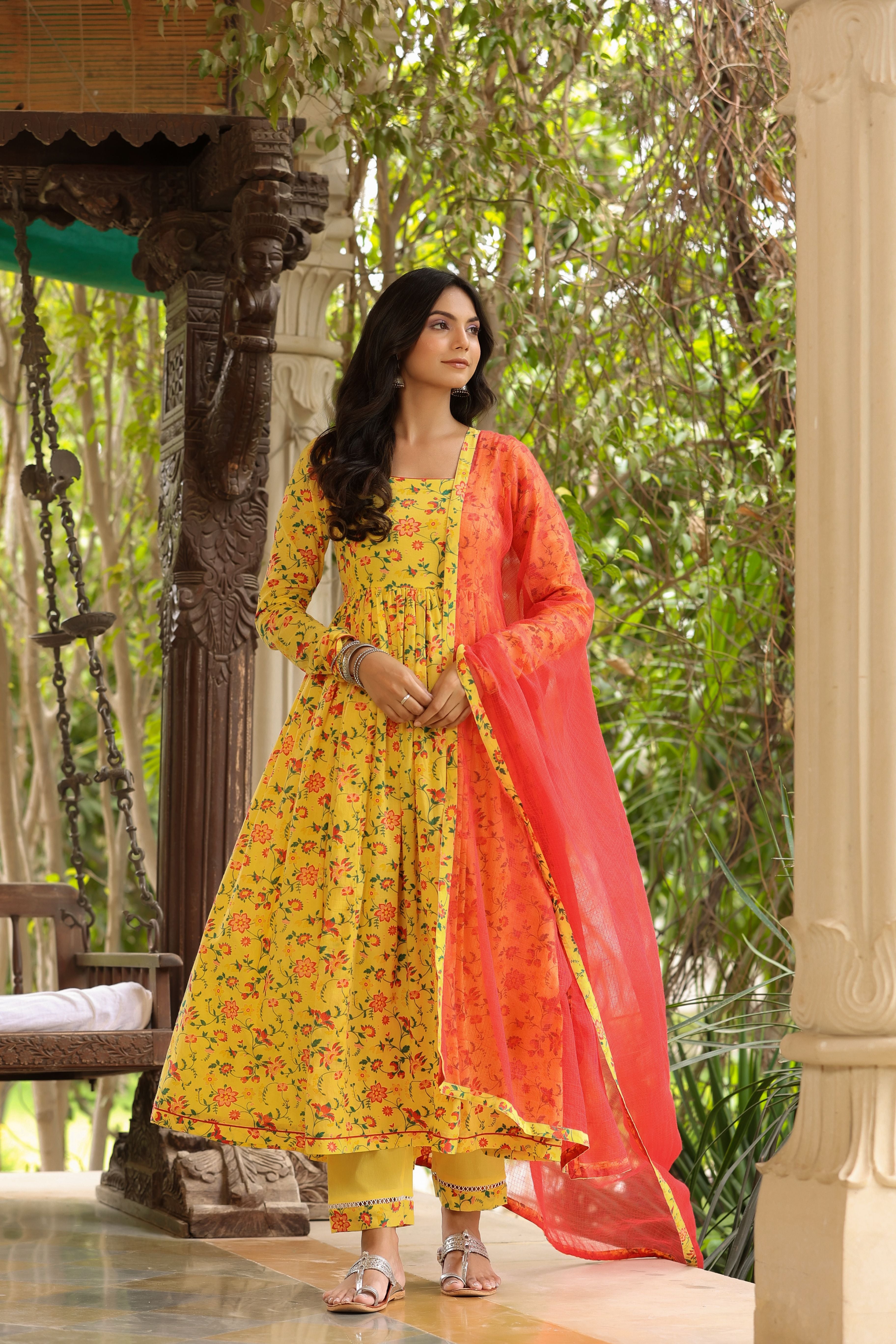 Yellow Red Anarkali Set (RTS)