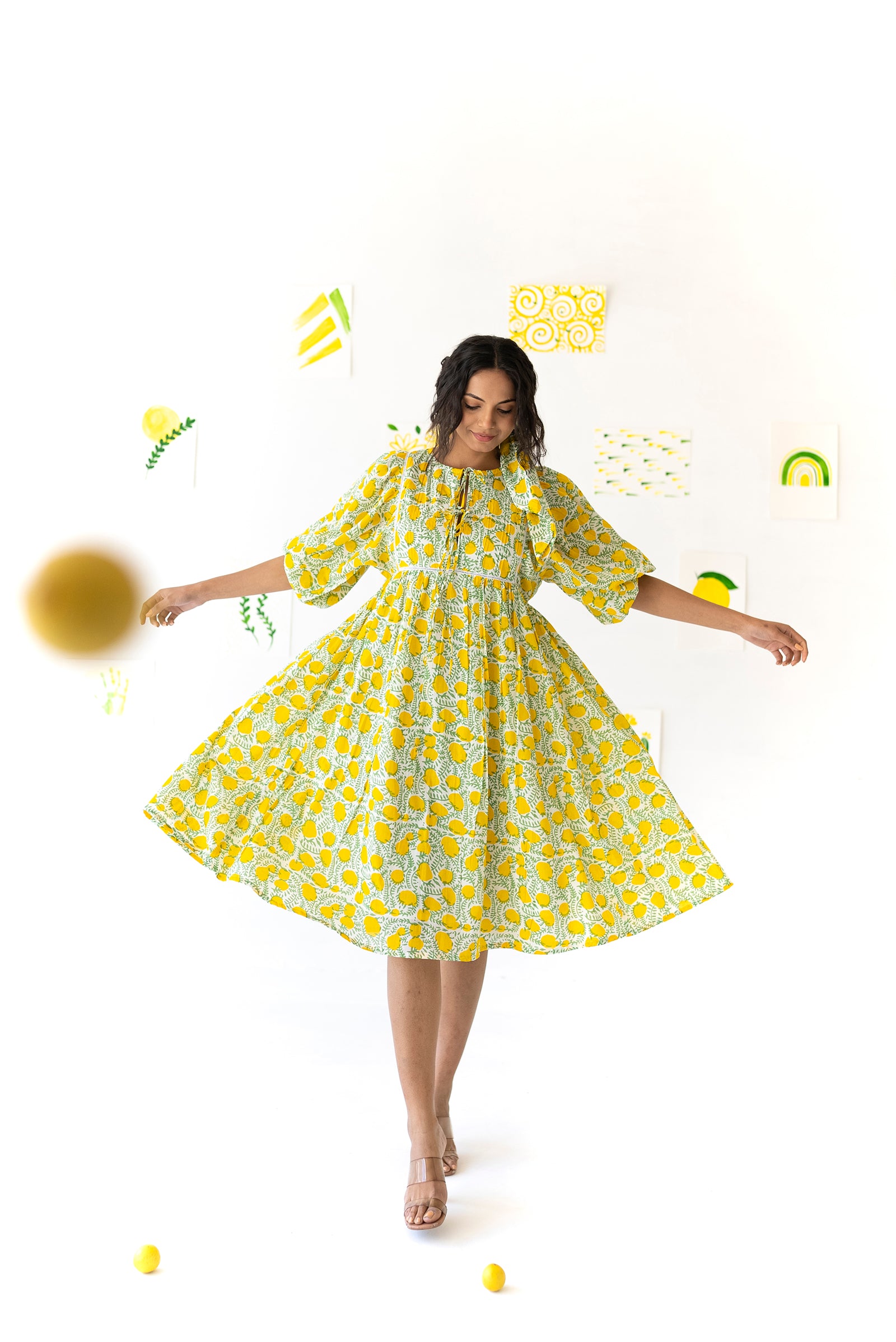 Lemon Dolman Flowy Dress