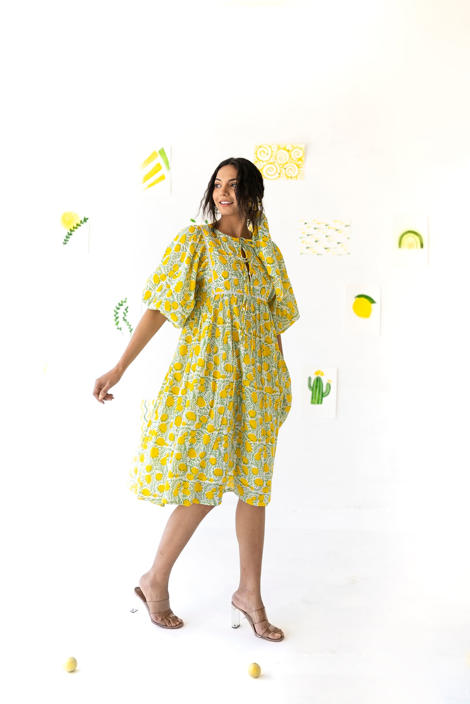 Lemon Dolman Flowy Dress