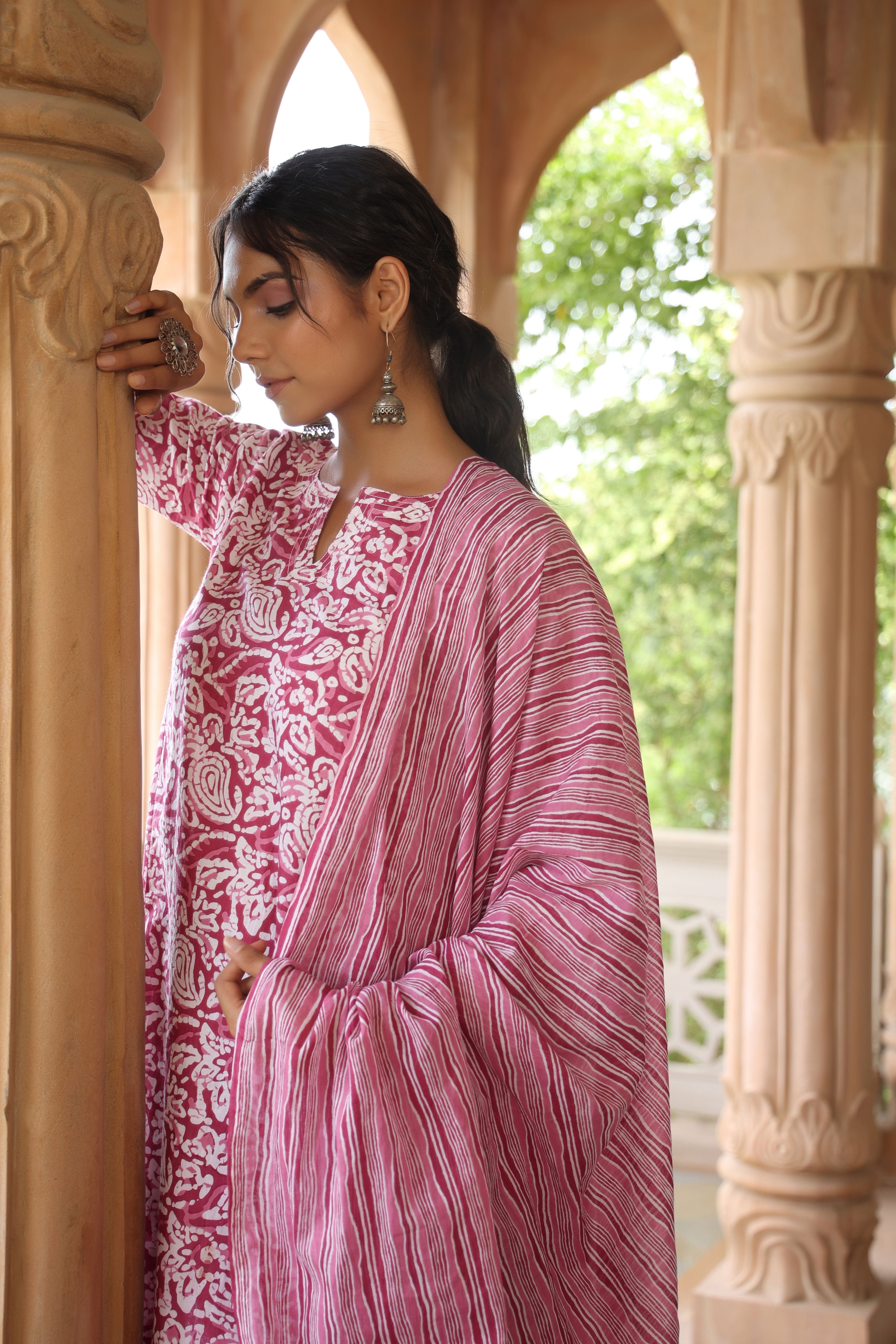 White Pink A-line Kurta