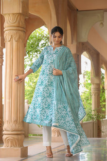  White Blue A-line Suit Set