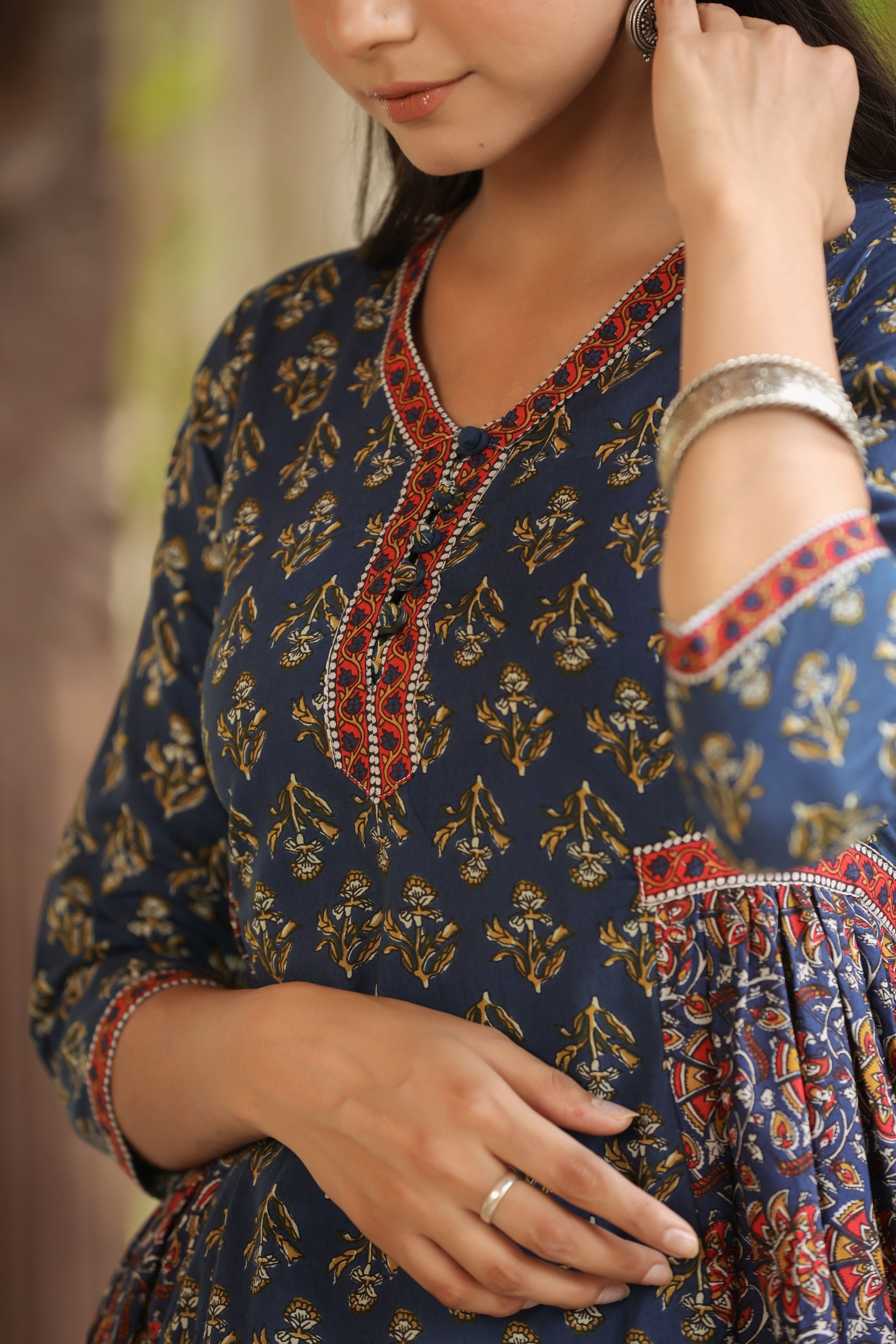 Blue Red A-line Kurta