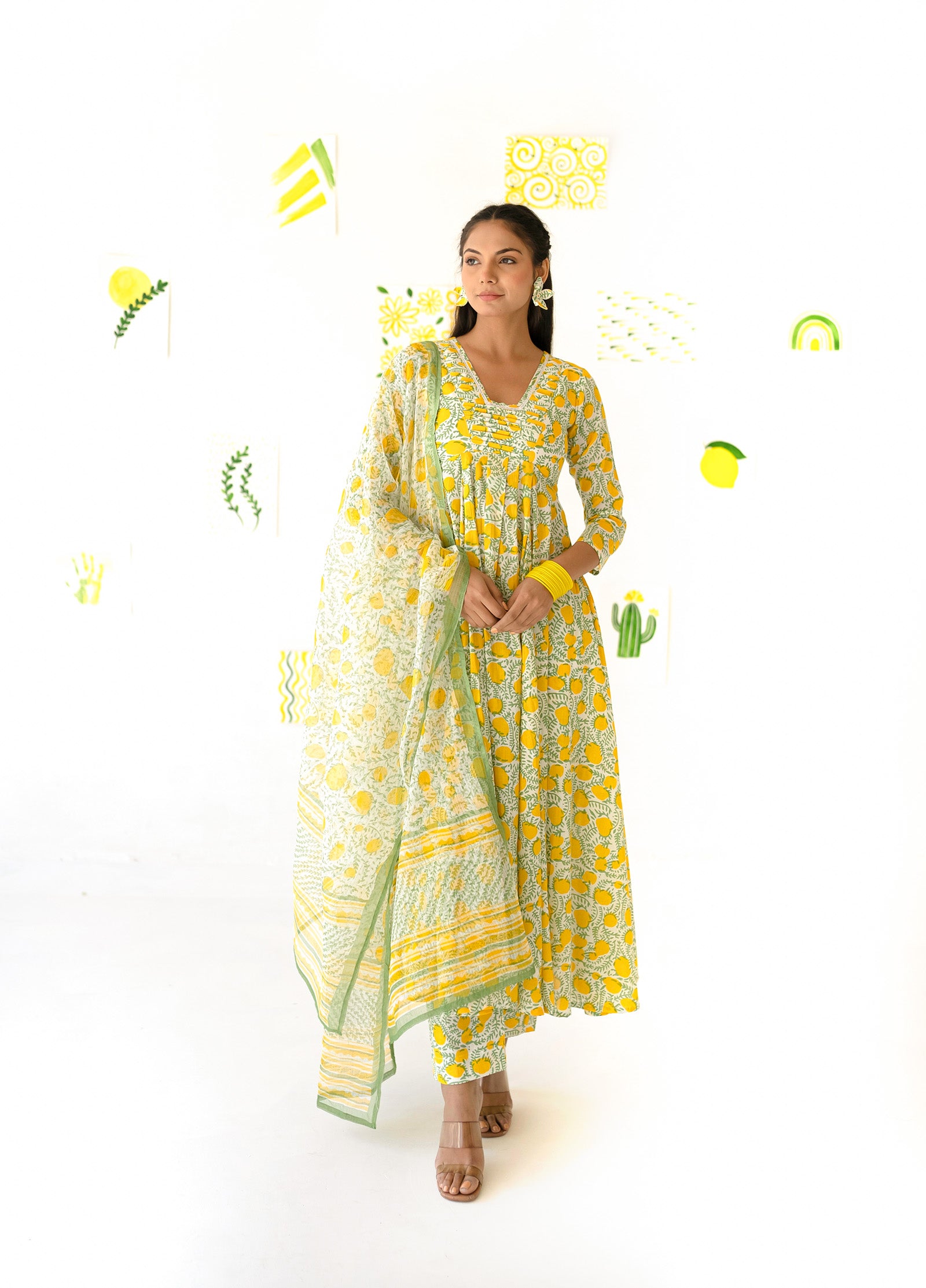 Lemon Printed Anarkali Set