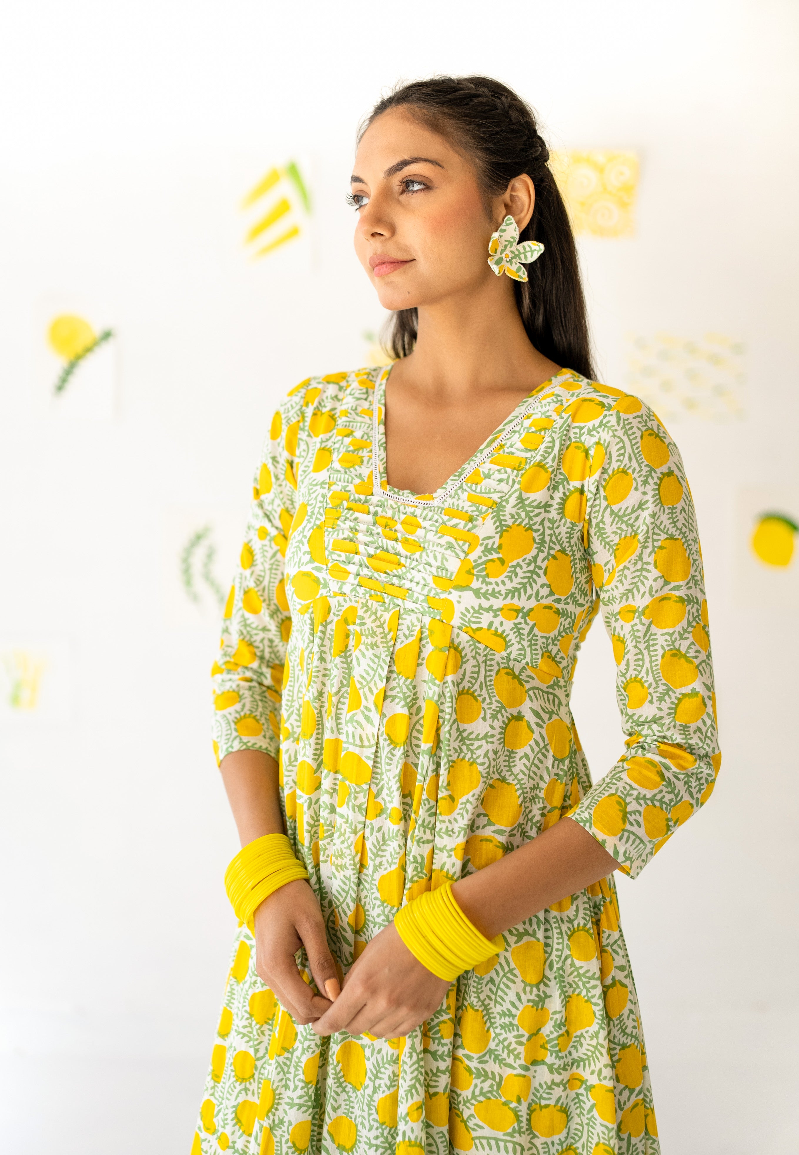 Lemon Printed Anarkali Set