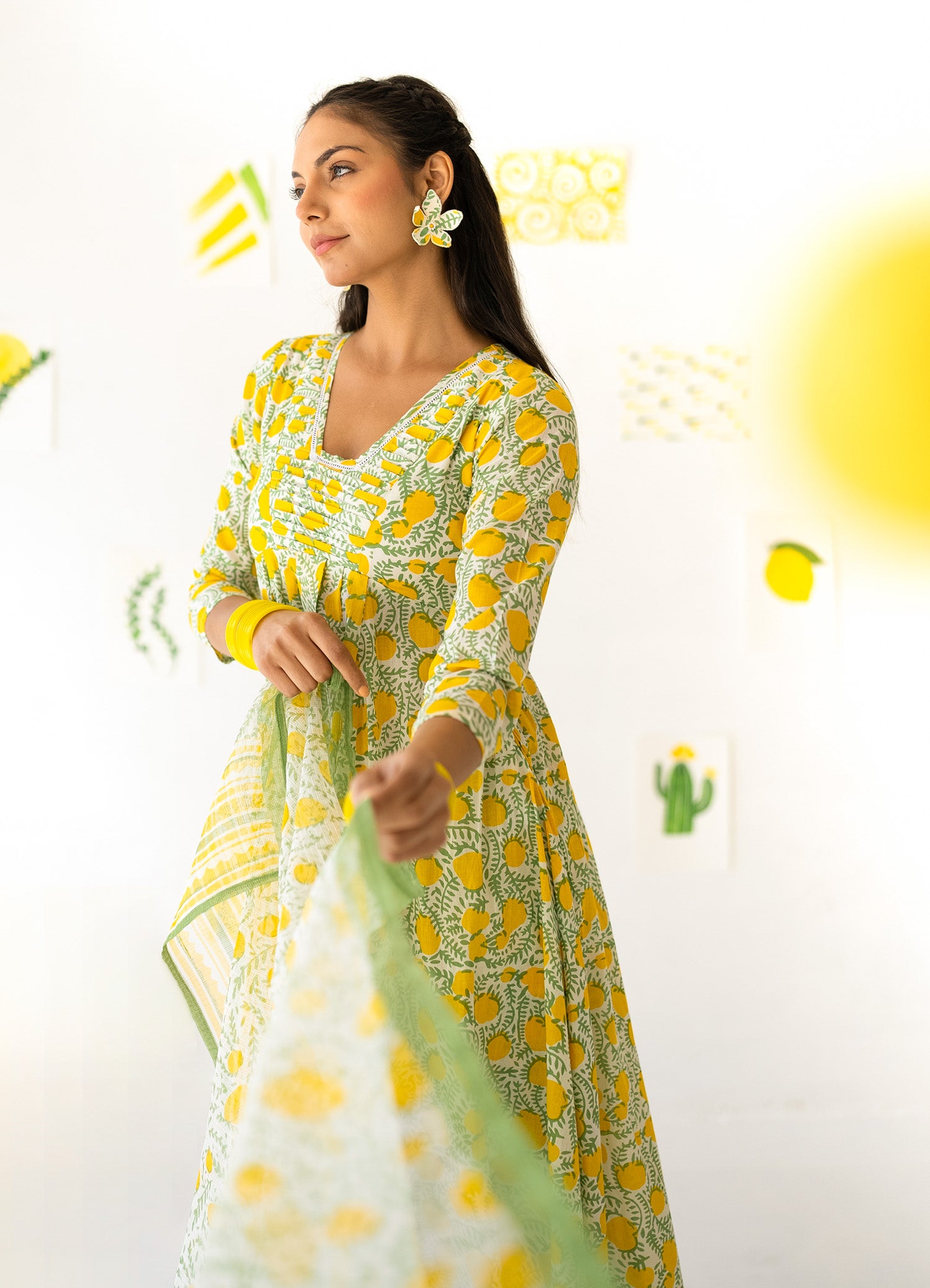 Lemon Printed Anarkali Set