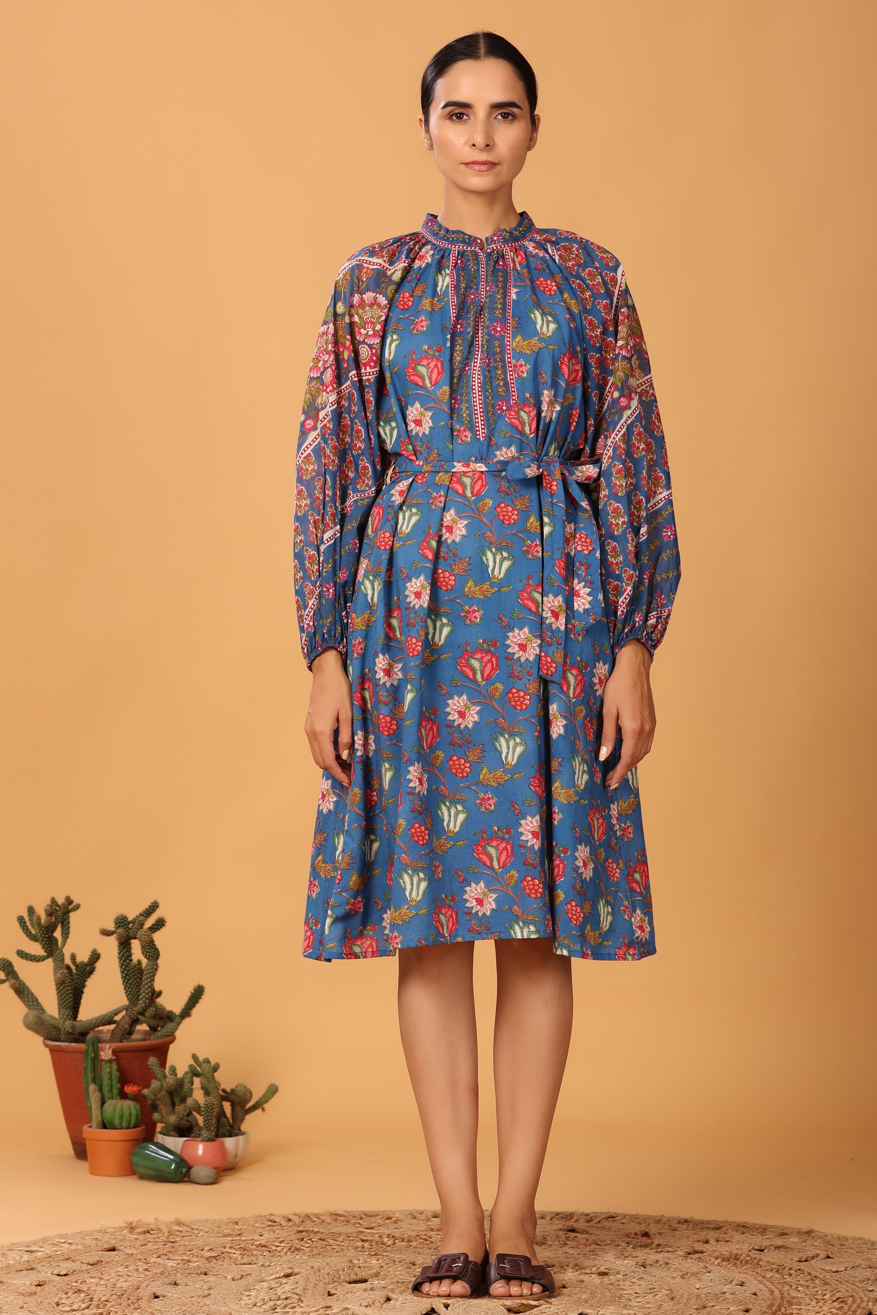 Blue printed Raglane dress