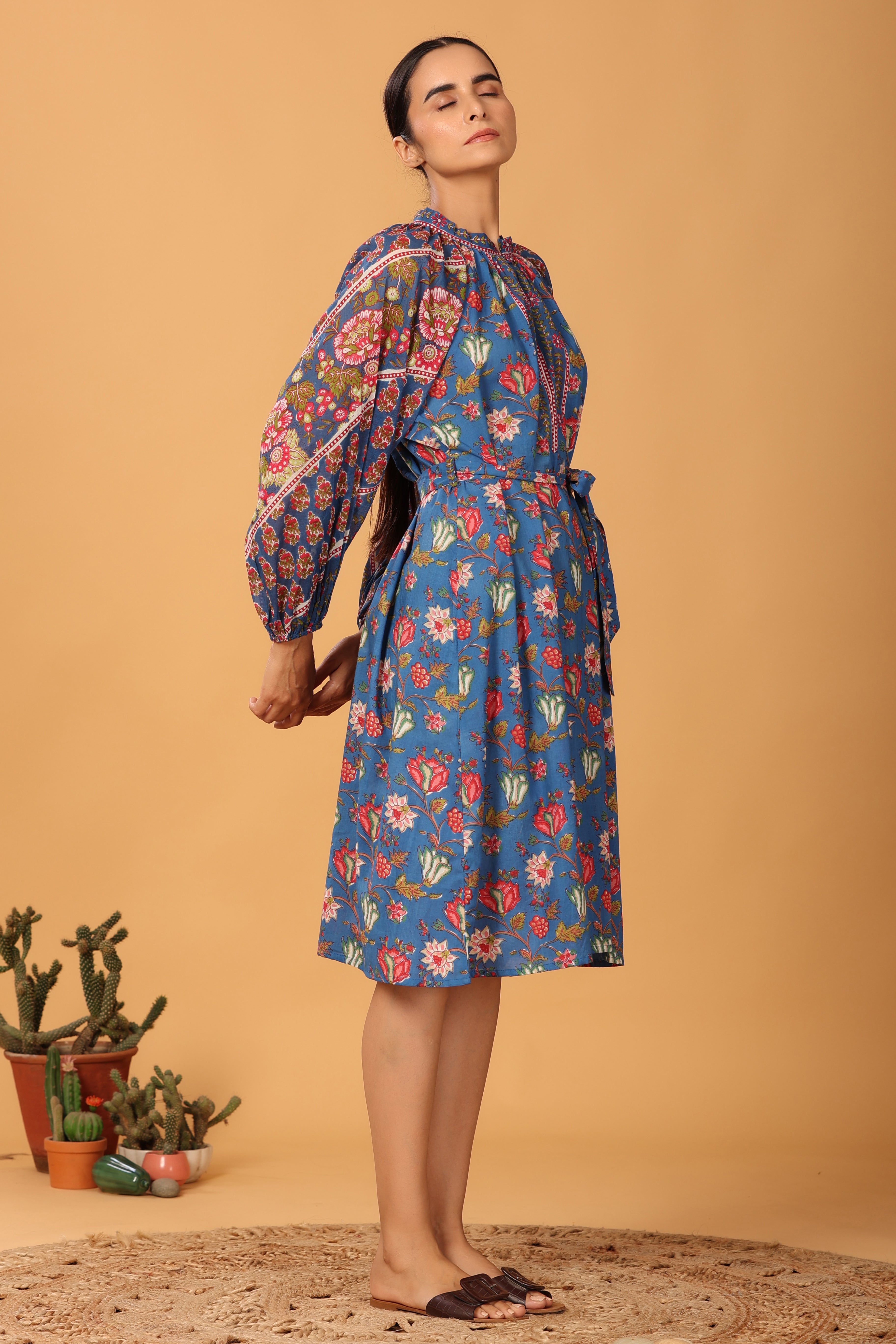 Blue printed Raglane dress (RTS)